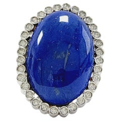 Large Oval Shape Lapid & Diamond Ring 18 Karat White Gold