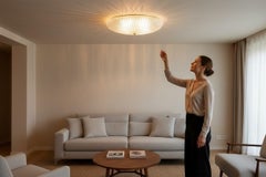 Large oval shape Murano Glass Flush Mount Star Pattern, 2 Light, 1970s, Italy