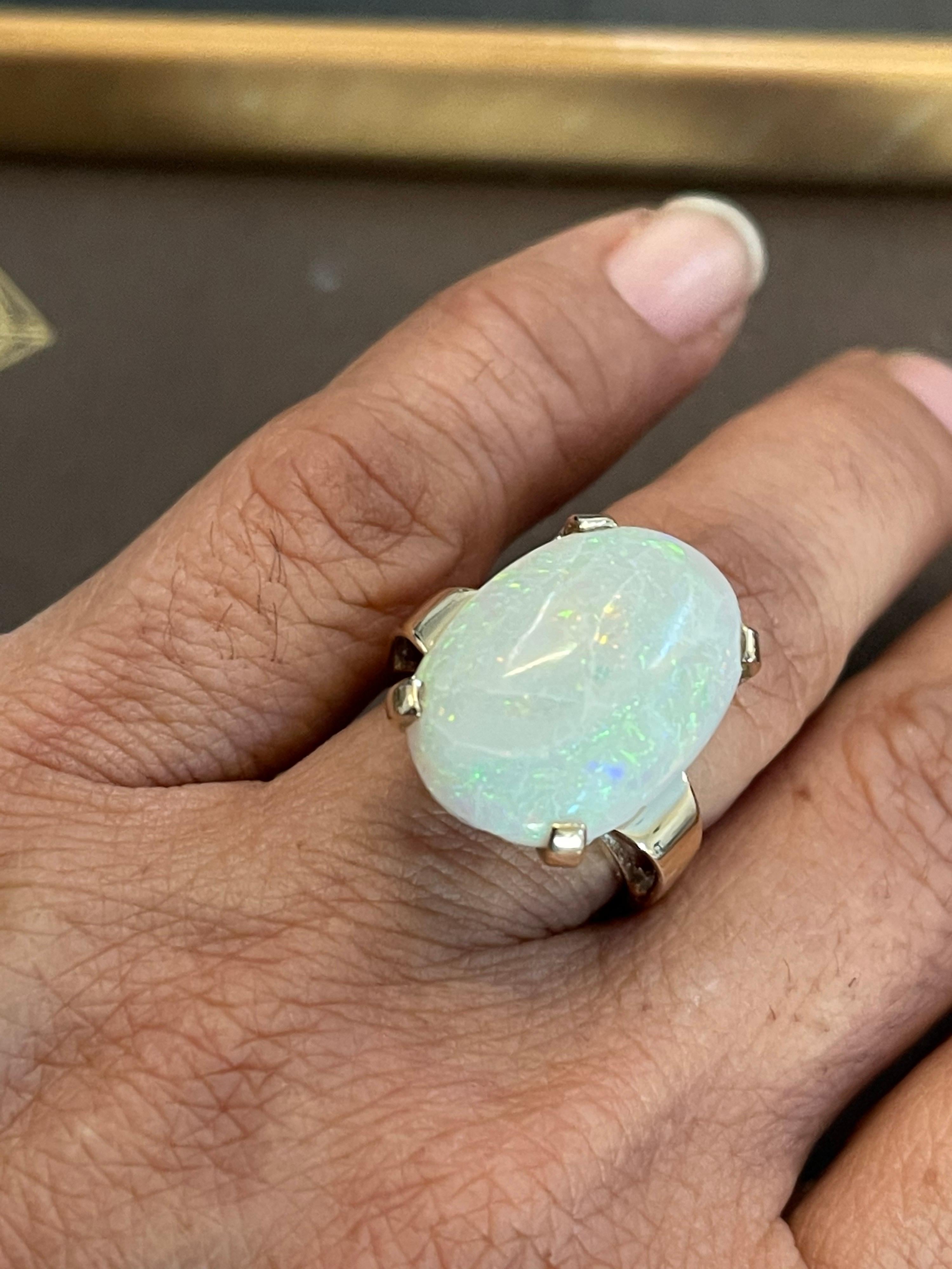 Women's Large Oval Shape Opal Cocktail Ring 14 Karat Yellow Gold, Estate, Closeout 