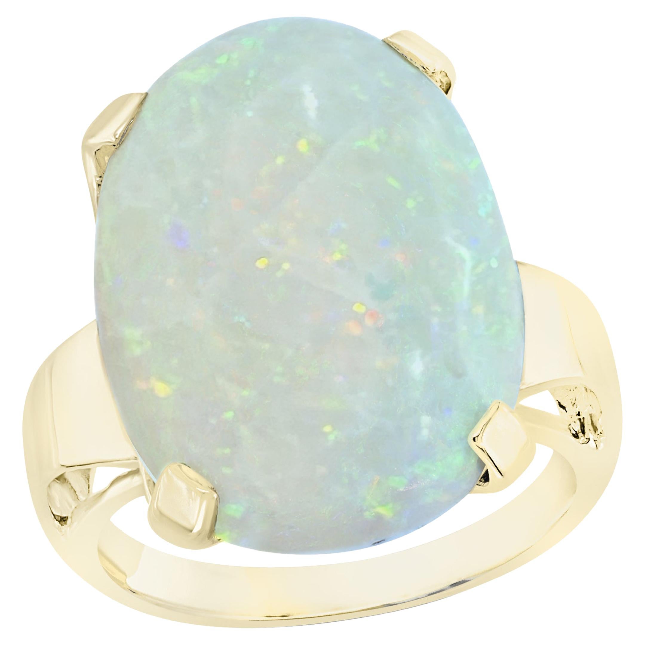 Large Oval Shape Opal Cocktail Ring 14 Karat Yellow Gold, Estate, Closeout 