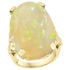 Large Oval Shape Opal Cocktail Ring 14 Karat Yellow Gold, Estate 18X26MM, Size 7