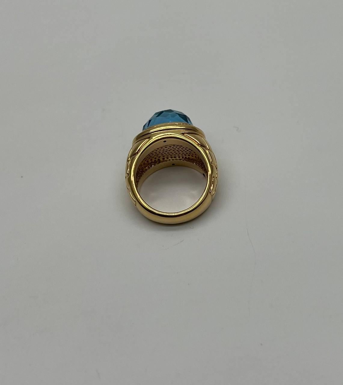 Large Oval Shape Swiss Blue Topaz 14K Horizontal Yellow Gold Dome Cocktail Ring In New Condition For Sale In Oakton, VA