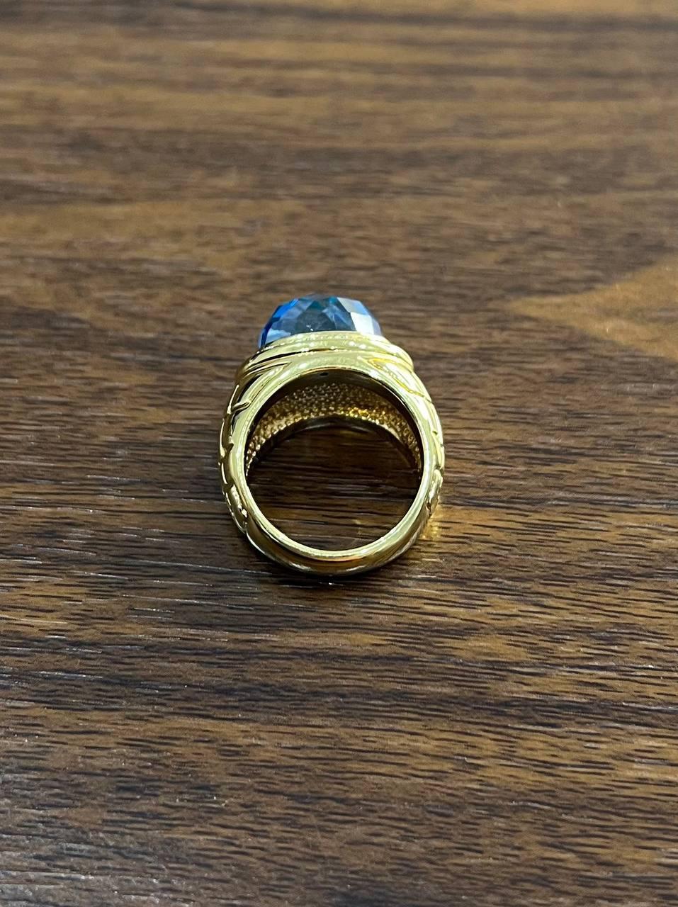 Large Oval Shape Swiss Blue Topaz 14K Horizontal Yellow Gold Dome Cocktail Ring For Sale 3