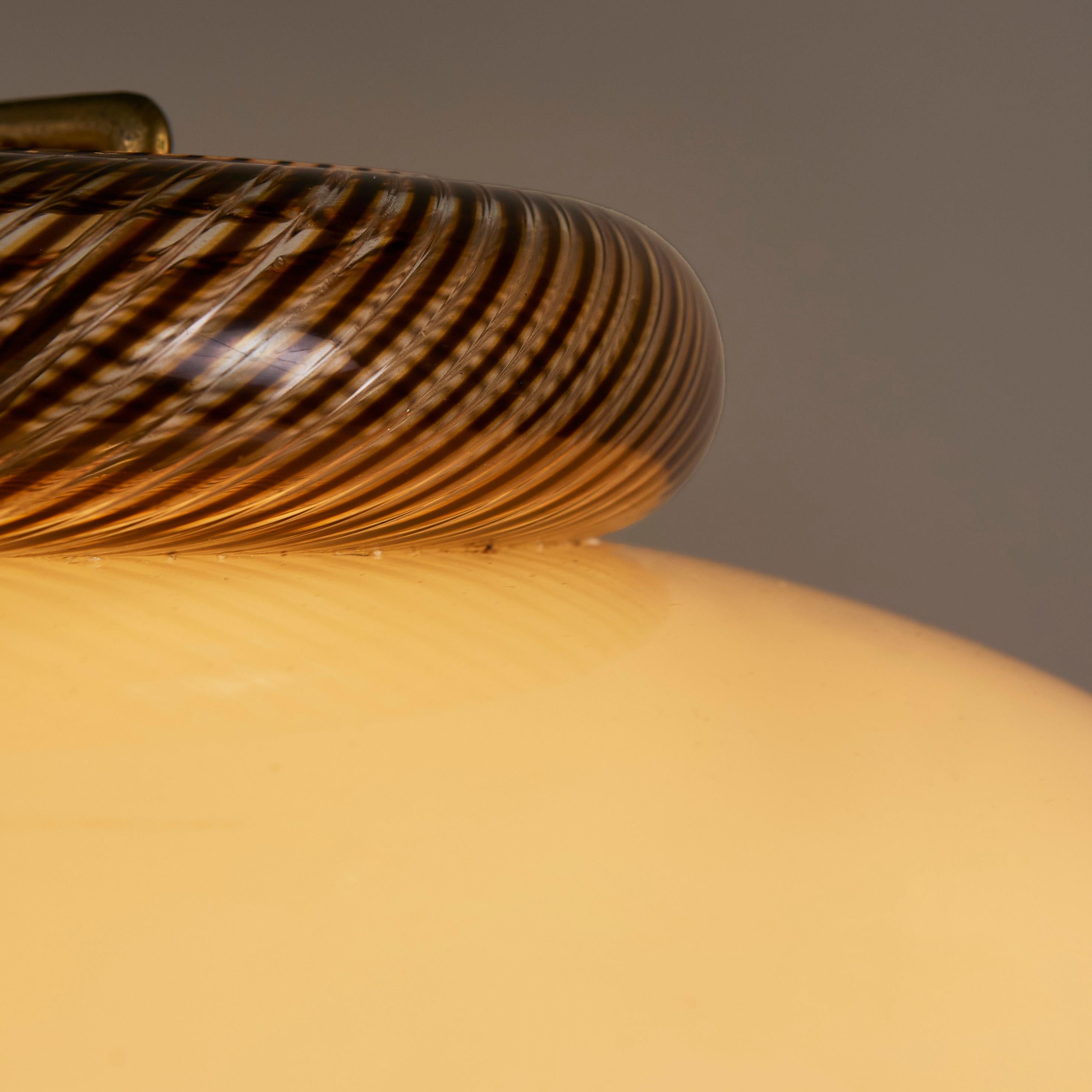 Murano Glass Large oval shaped 1960s Italian cream pendant with decorative swirl top For Sale