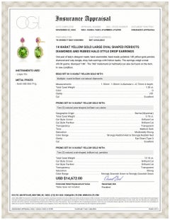 Large Oval Shaped Peridots Diamonds and Rubies Halo Style Drop Earrings