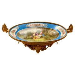 Large Oval Shaped Sevres-Style Centerpiece with Gilt Bronze Mounts, 19th C