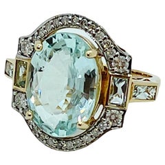 Large Oval Shaped Sky Blue Natural Aquamarine Diamond Dress Ring with Valuation