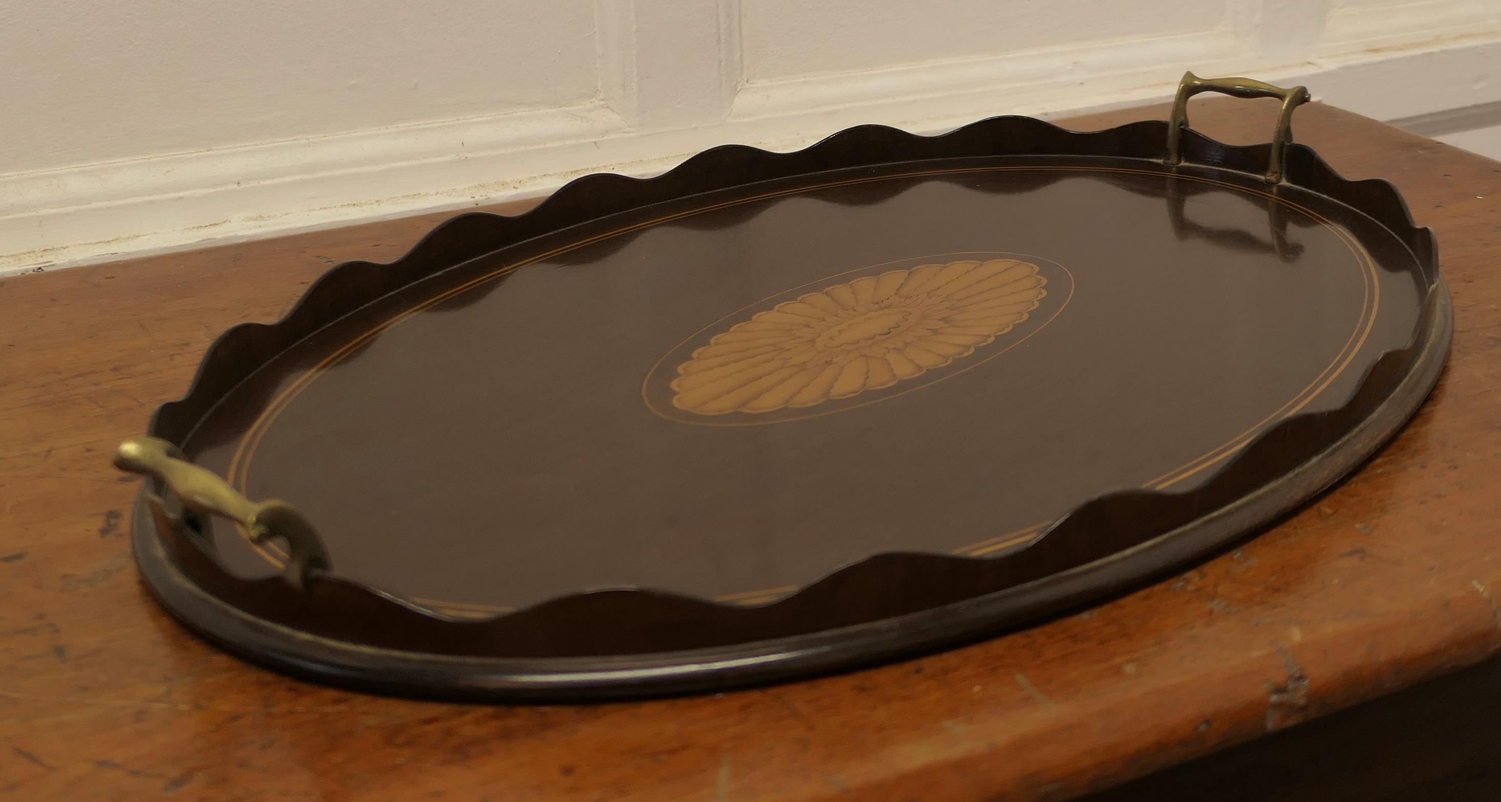 Walnut Large Oval Sheraton Style Tray.    For Sale