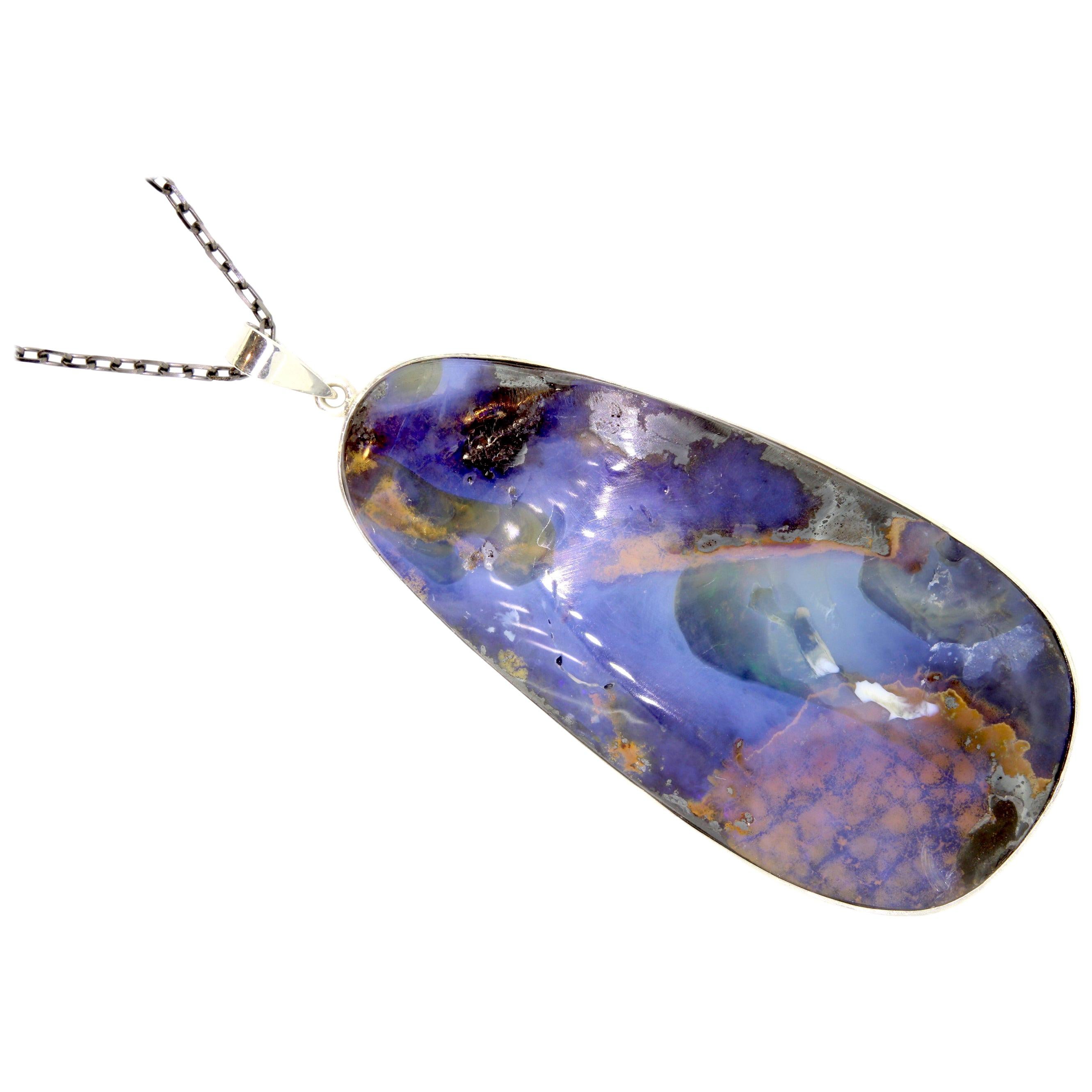 Large Oval Silver Opal Pendant
