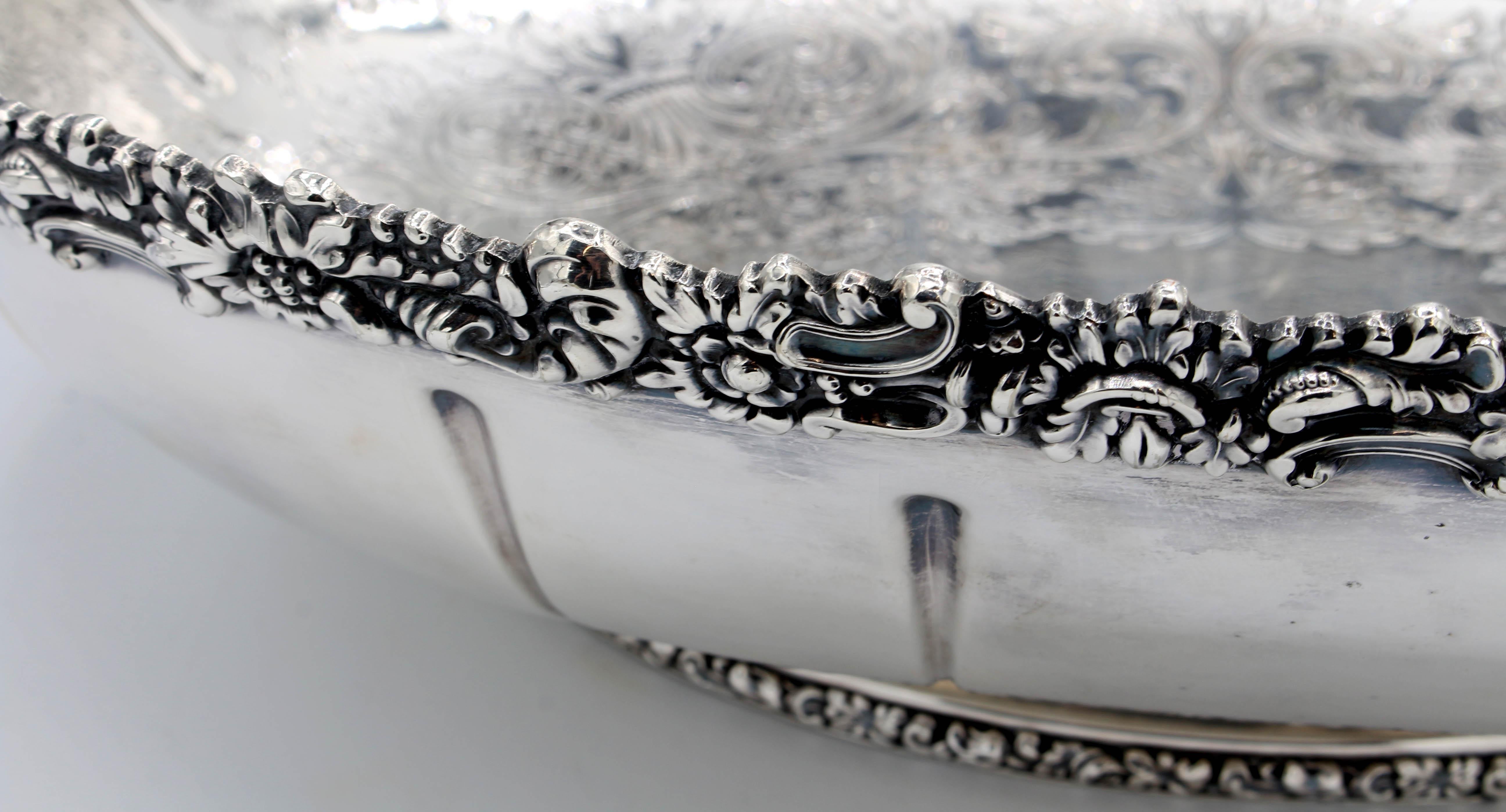 English Large Oval Silver Plate Fruit Bowl by Ellis Barker, England, c.1920s