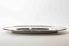 Grand plateau de service ovale plaqué argent, design moderne, Italie, années 1970