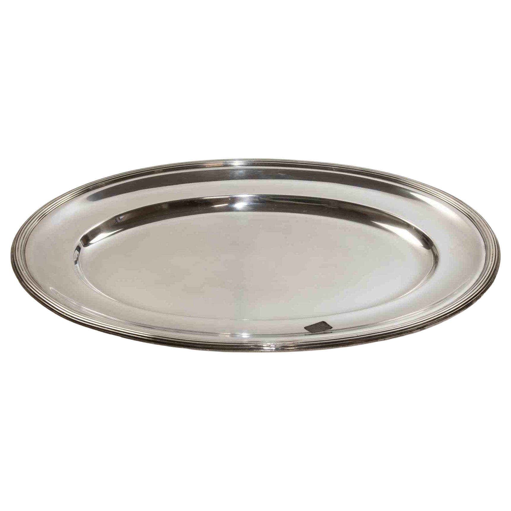 Large Oval Silver-Plated Serving Tray, Modern Design, Italy, 1970s