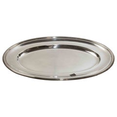 Grand plateau de service ovale plaqué argent, design moderne, Italie, années 1970