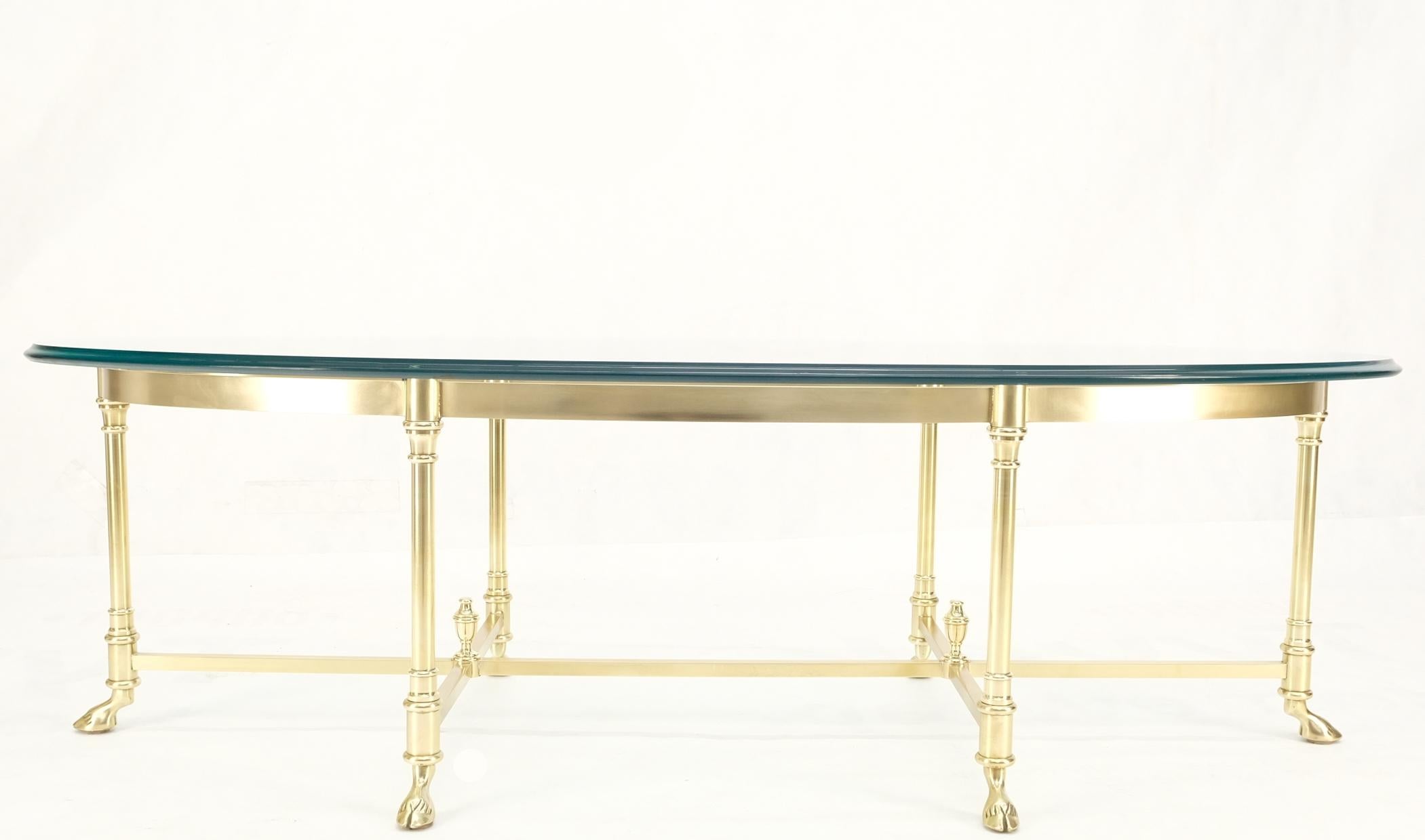 Large Oval Solid Brass Glass Top Hoof Feet Italian Coffee Table For Sale 7