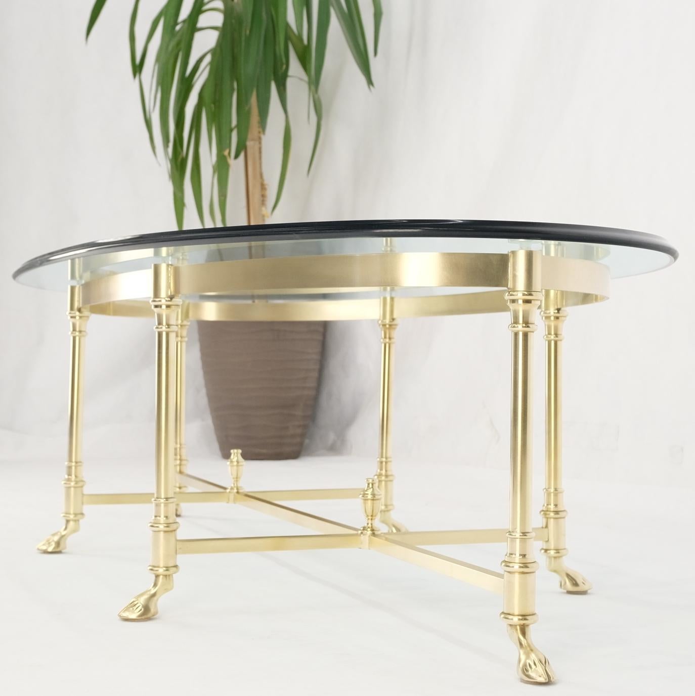 Large Oval Solid Brass Glass Top Hoof Feet Italian Coffee Table For Sale 8