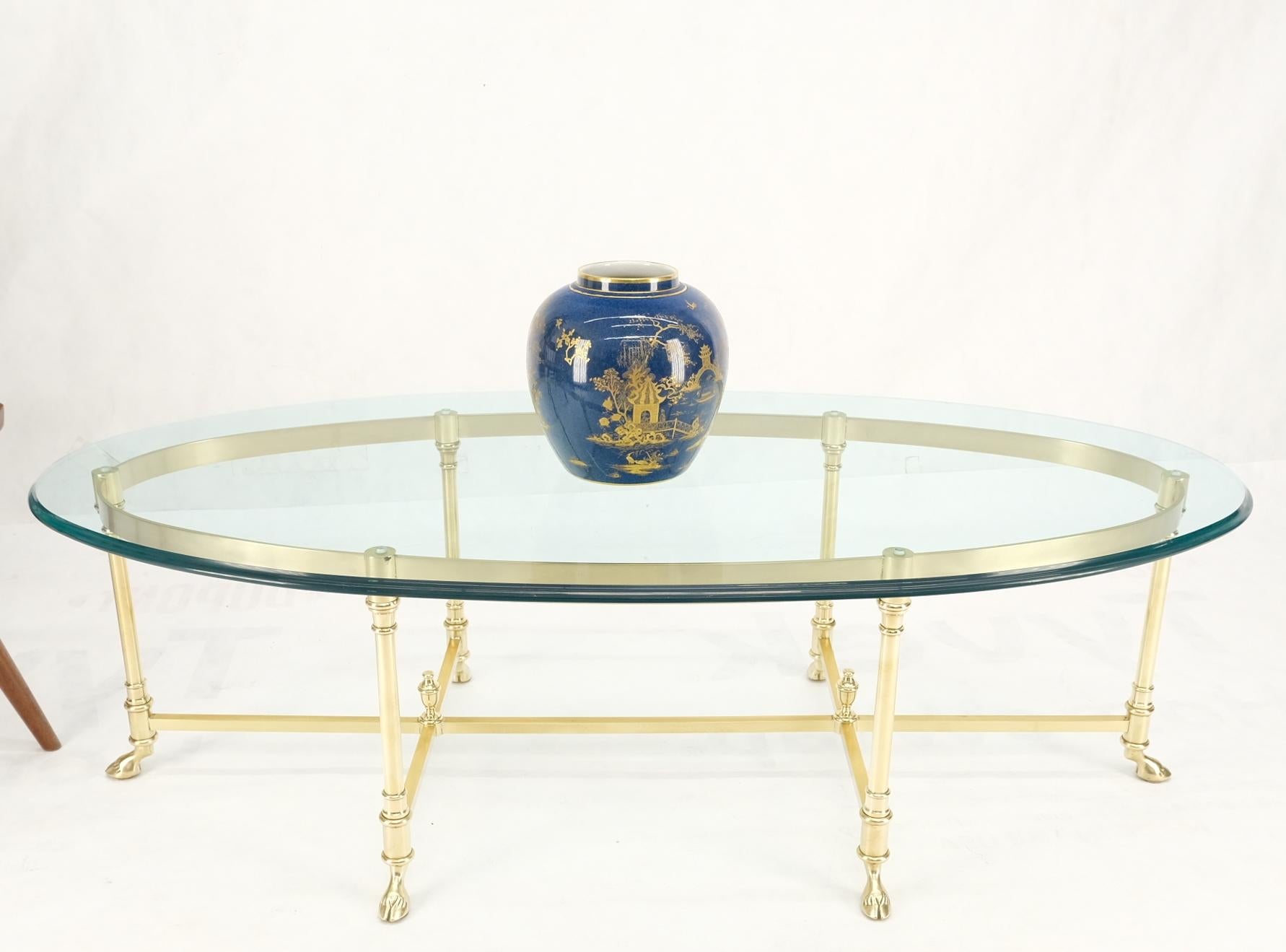 Large Oval Solid Brass Glass Top Hoof Feet Italian Coffee Table For Sale 10
