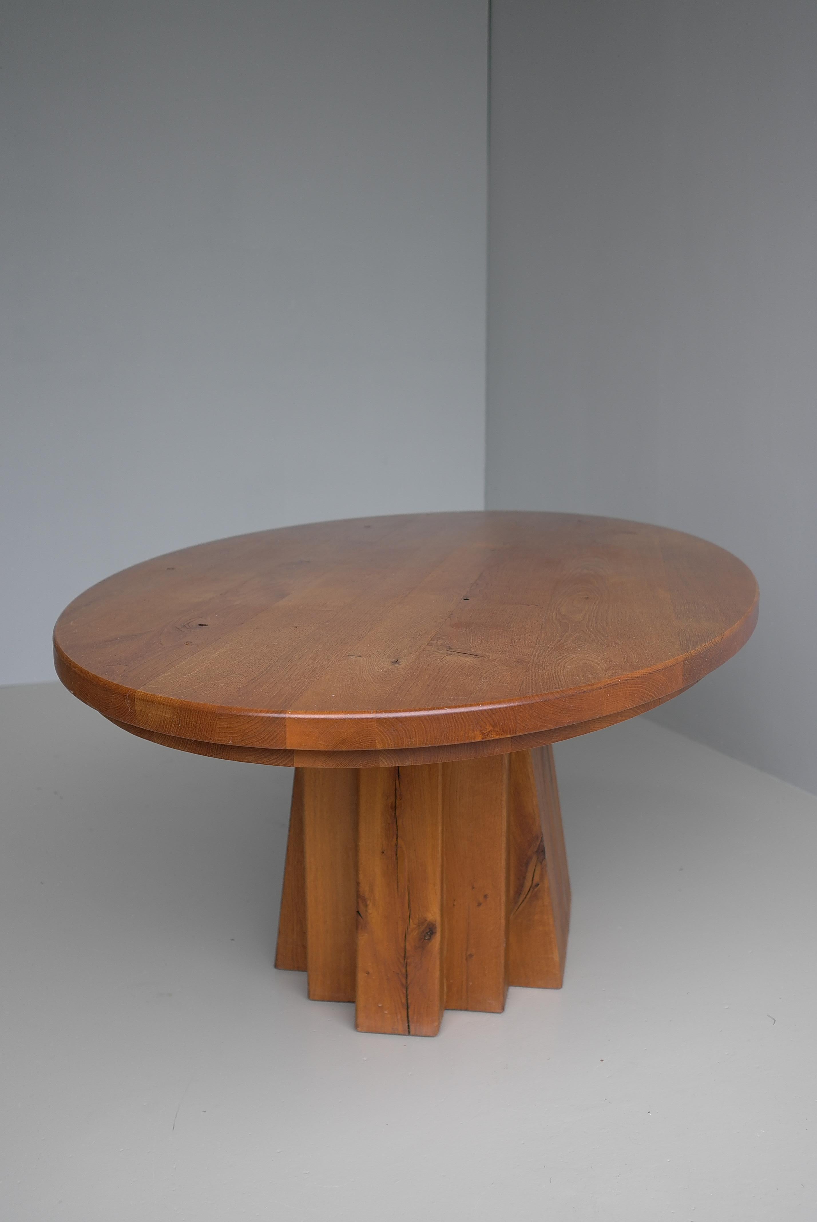 Large Oval Solid Oak Dining Table in style of Pierre Chapo, France circa 1970 For Sale 5