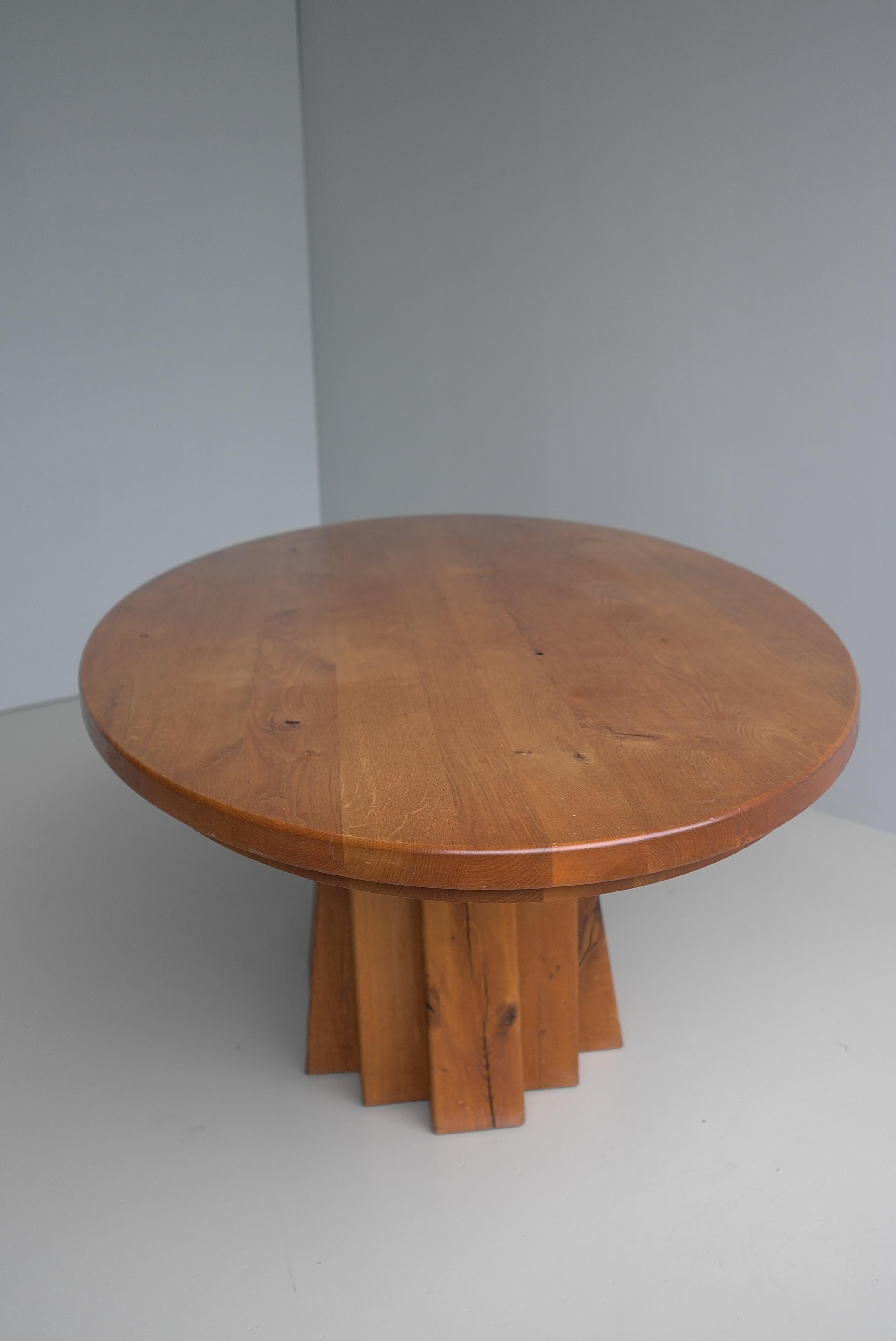 Large Oval Solid Oak Dining Table in style of Pierre Chapo, France circa 1970 For Sale 13