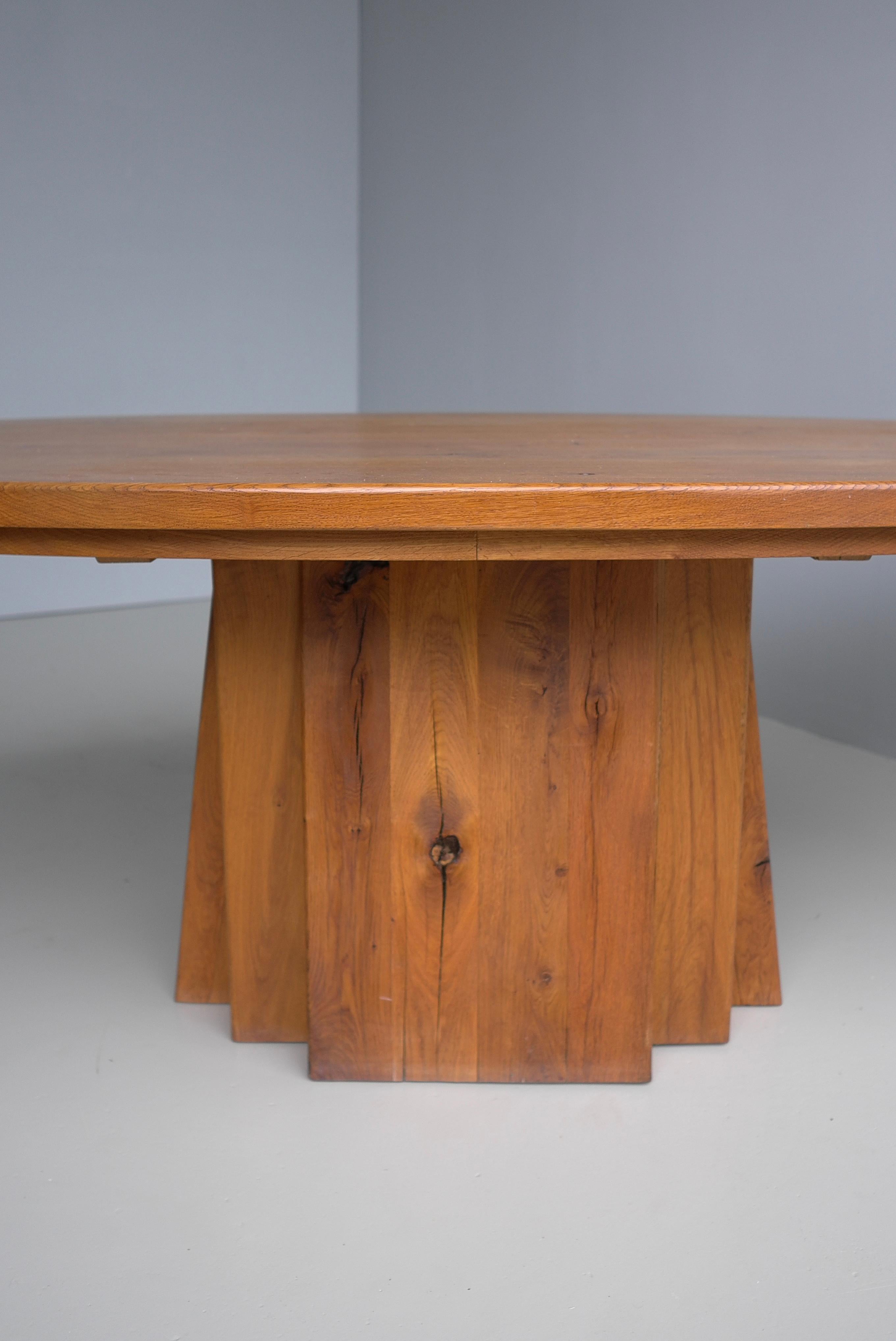 Large Oval Solid Oak Dining Table in style of Pierre Chapo, France circa 1970 For Sale 14