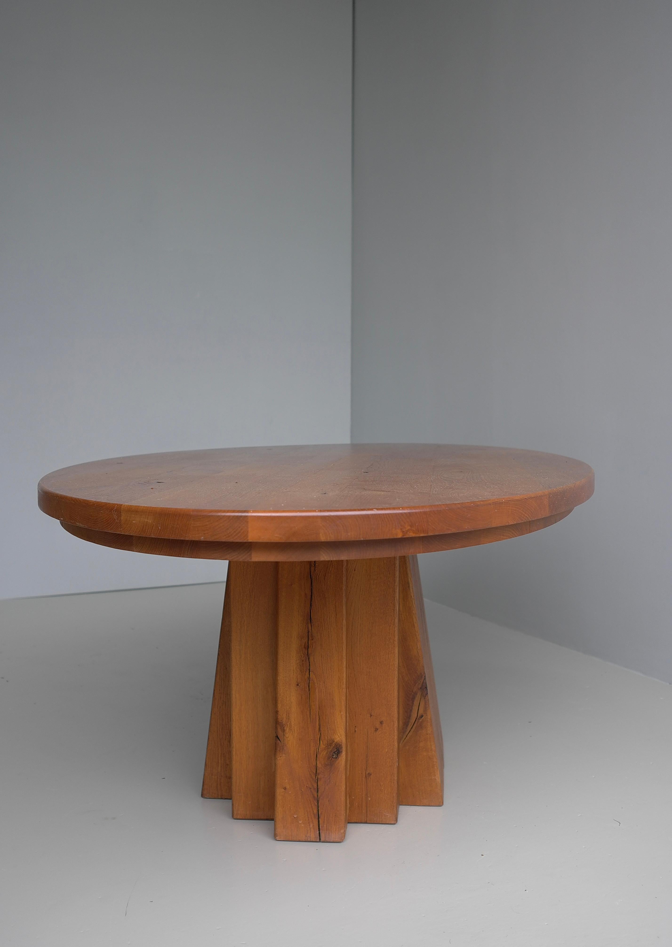 Large Oval Solid Oak Dining Table in style of Pierre Chapo, France circa 1970 For Sale 1