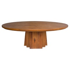 Antique Large Oval Solid Oak Dining Table in style of Pierre Chapo, France circa 1970