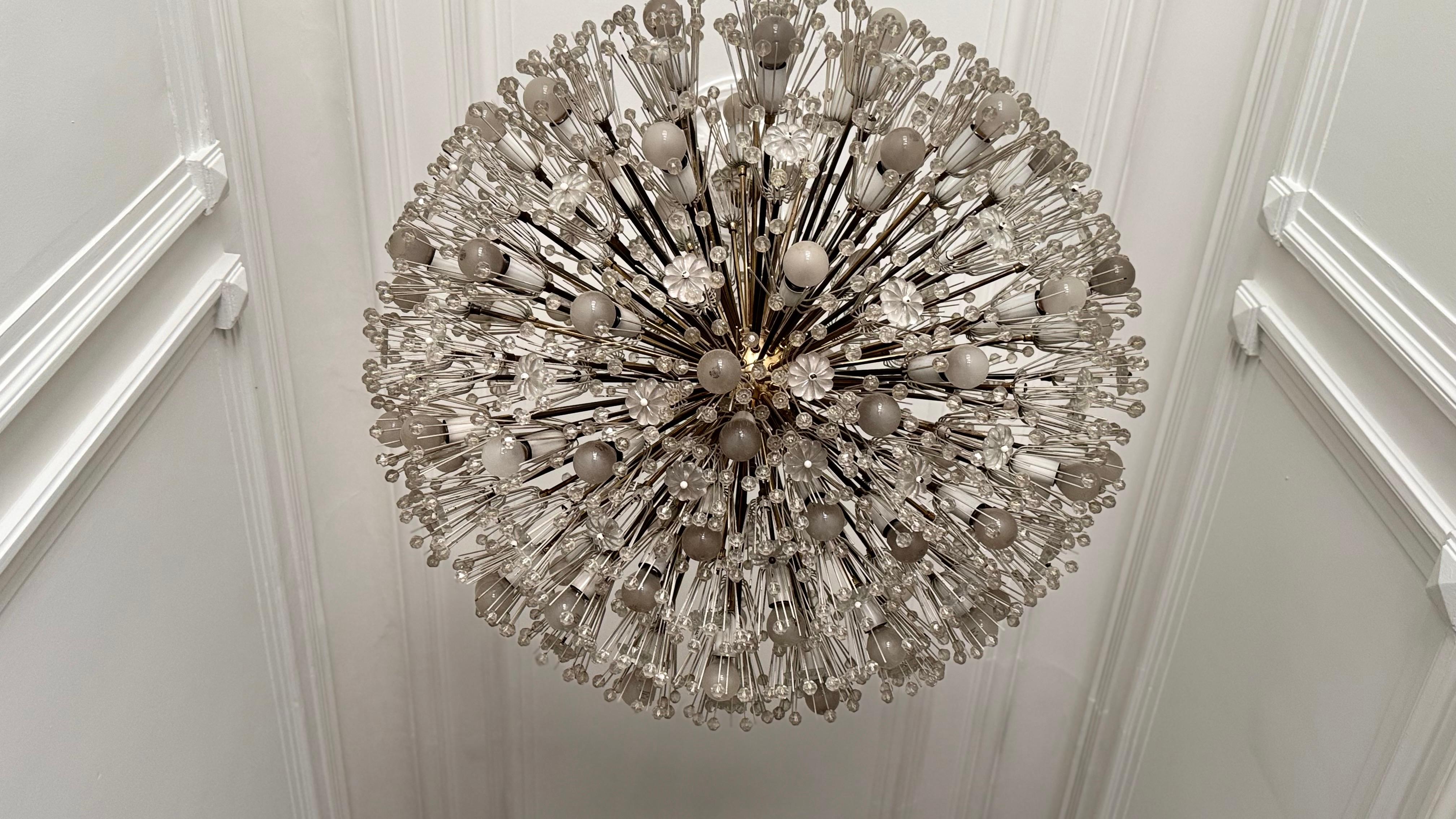 Large Oval Stejnar Flower Glass & Brass Chandelier, Austria, 1950s For Sale 5