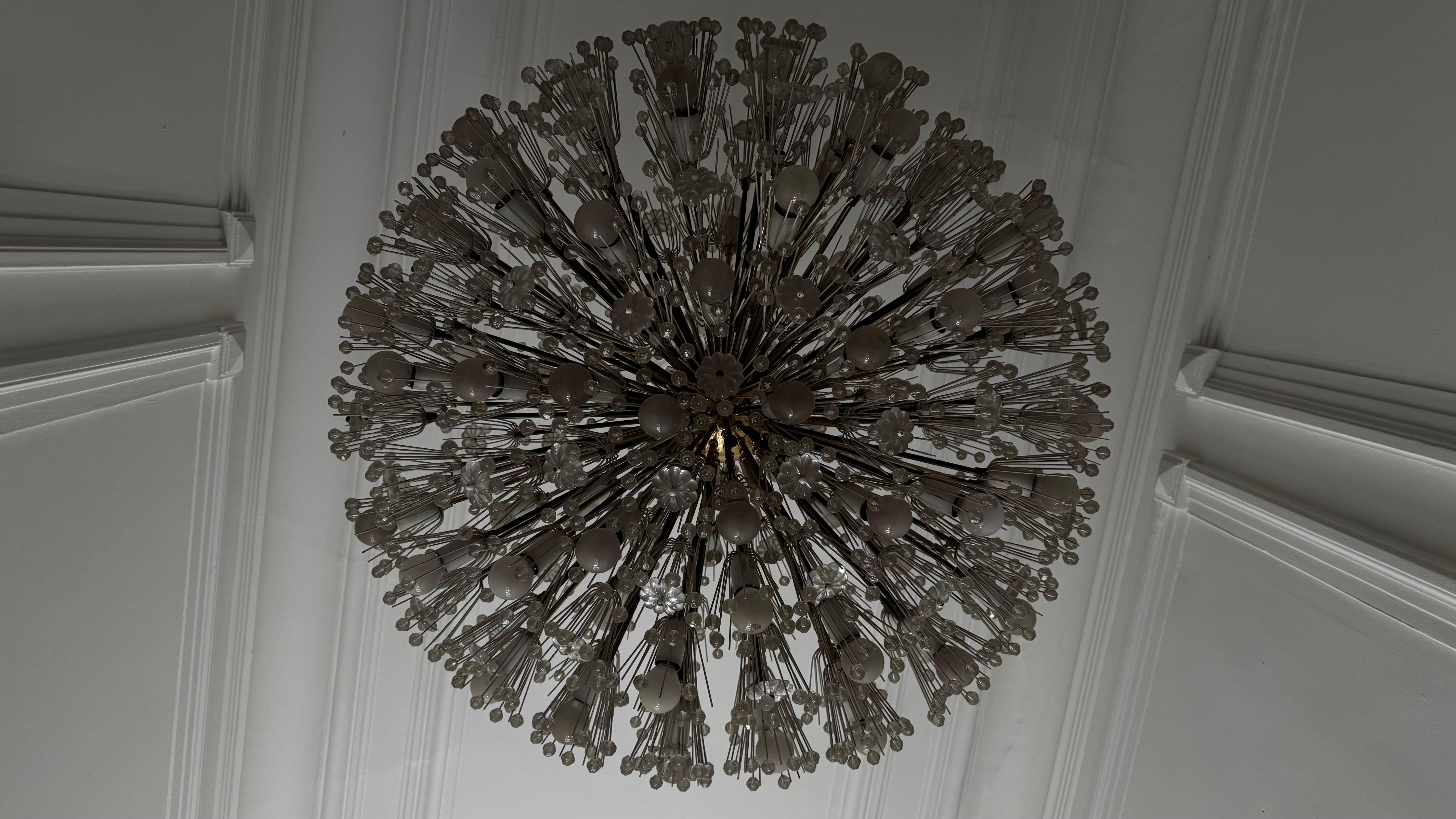 Large Oval Stejnar Flower Glass & Brass Chandelier, Austria, 1950s For Sale 11