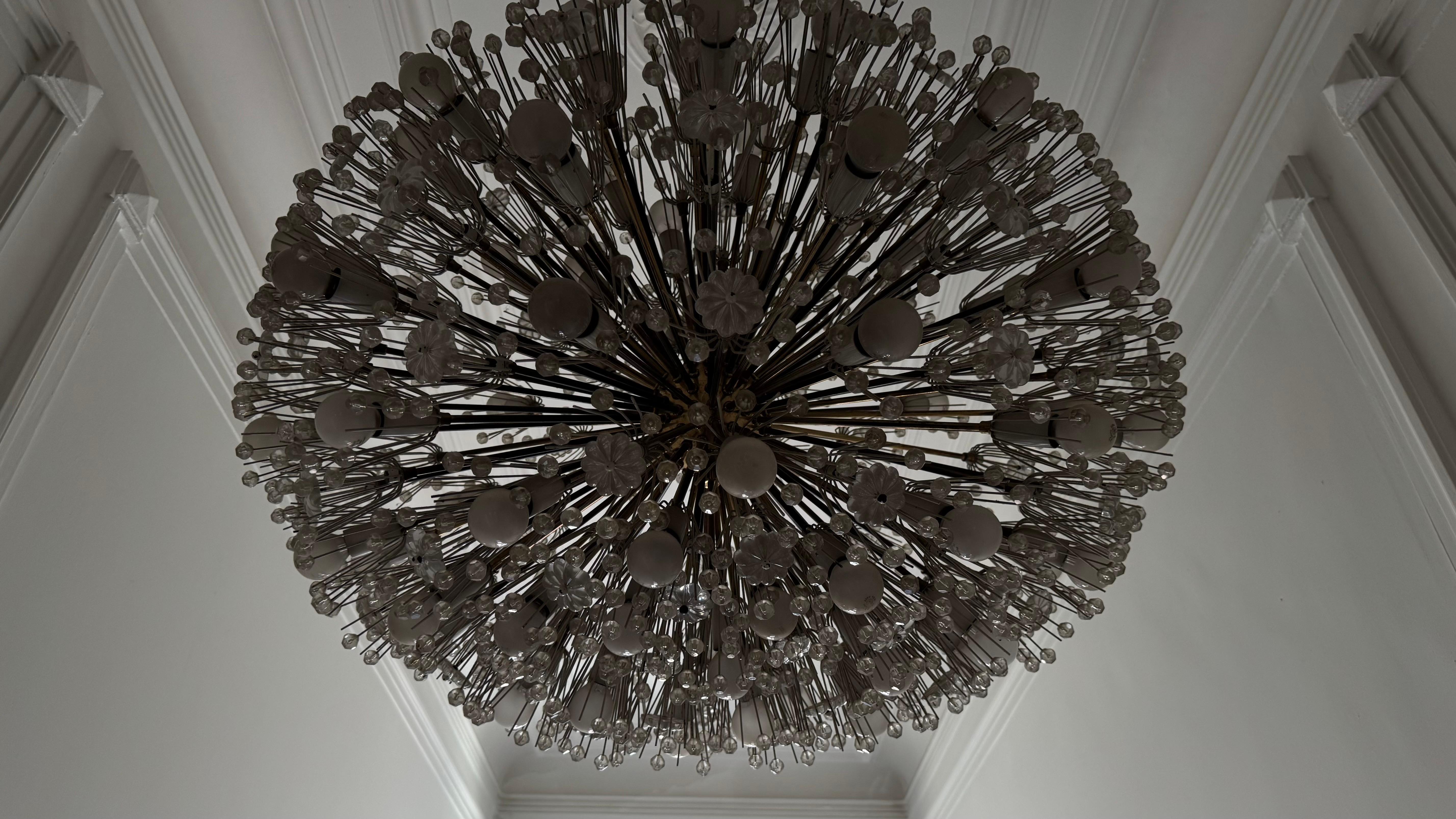 Large Oval Stejnar Flower Glass & Brass Chandelier, Austria, 1950s For Sale 12