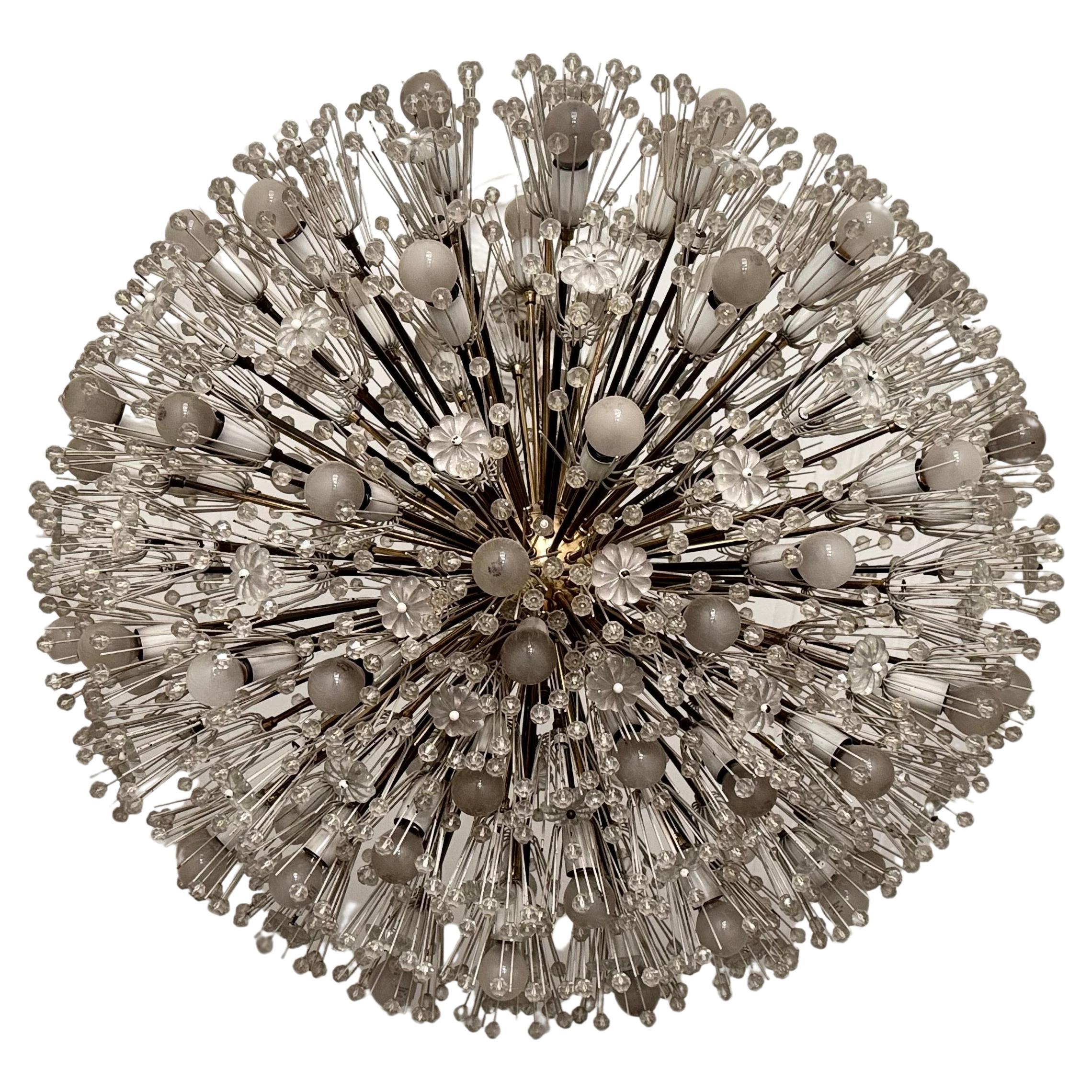 Extremely large 90 cm/35,43 inch oval designed snowflake 'Snowball' Sputnik chandelier designed by Emile Stejnar for Rubert Nikoll, covered with Austrian crystal stars and flowers which scatter the light in a unique and very charming way made in