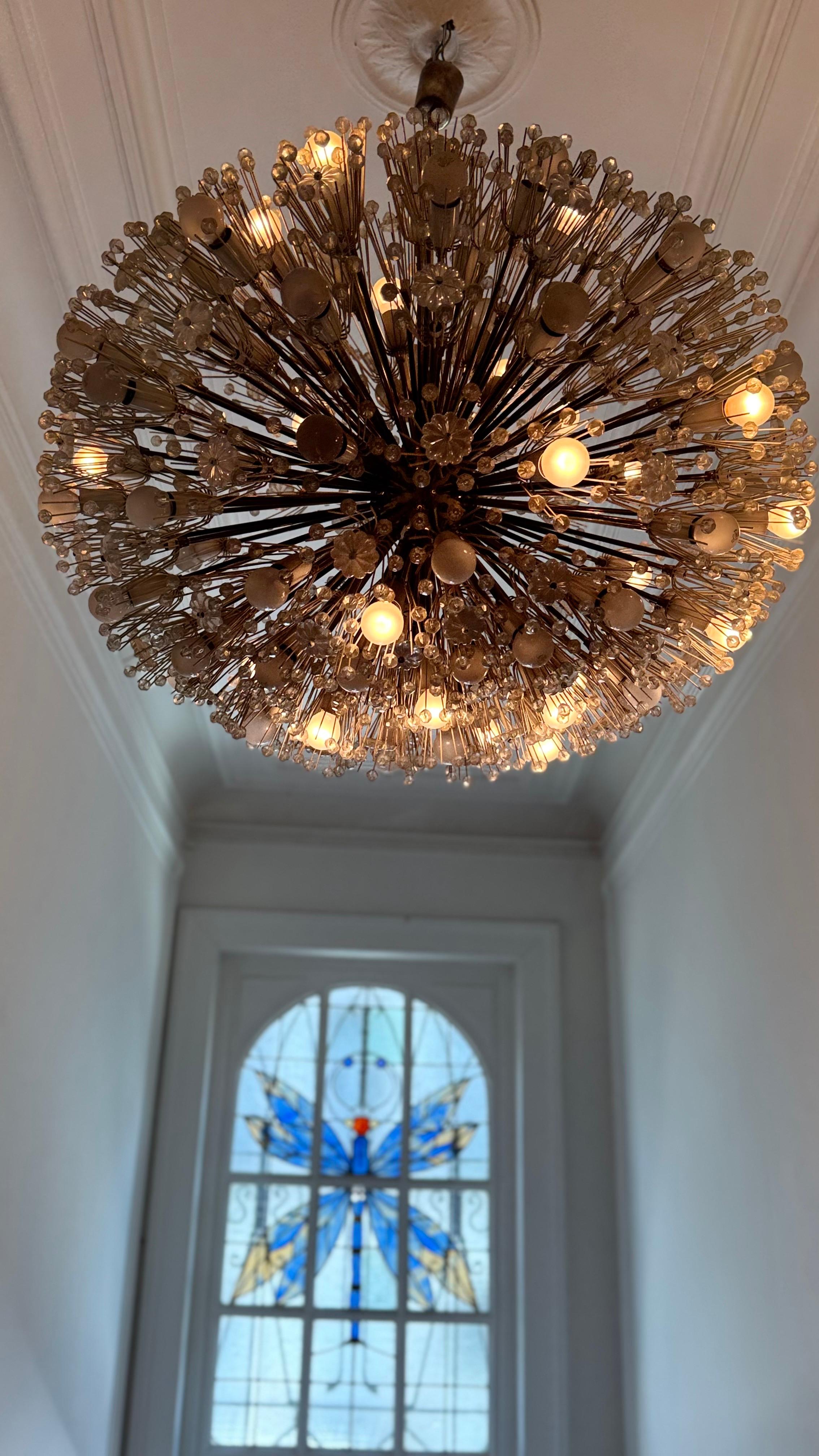 Faceted Large Oval Stejnar Flower Glass & Brass Chandelier, Austria, 1950s For Sale