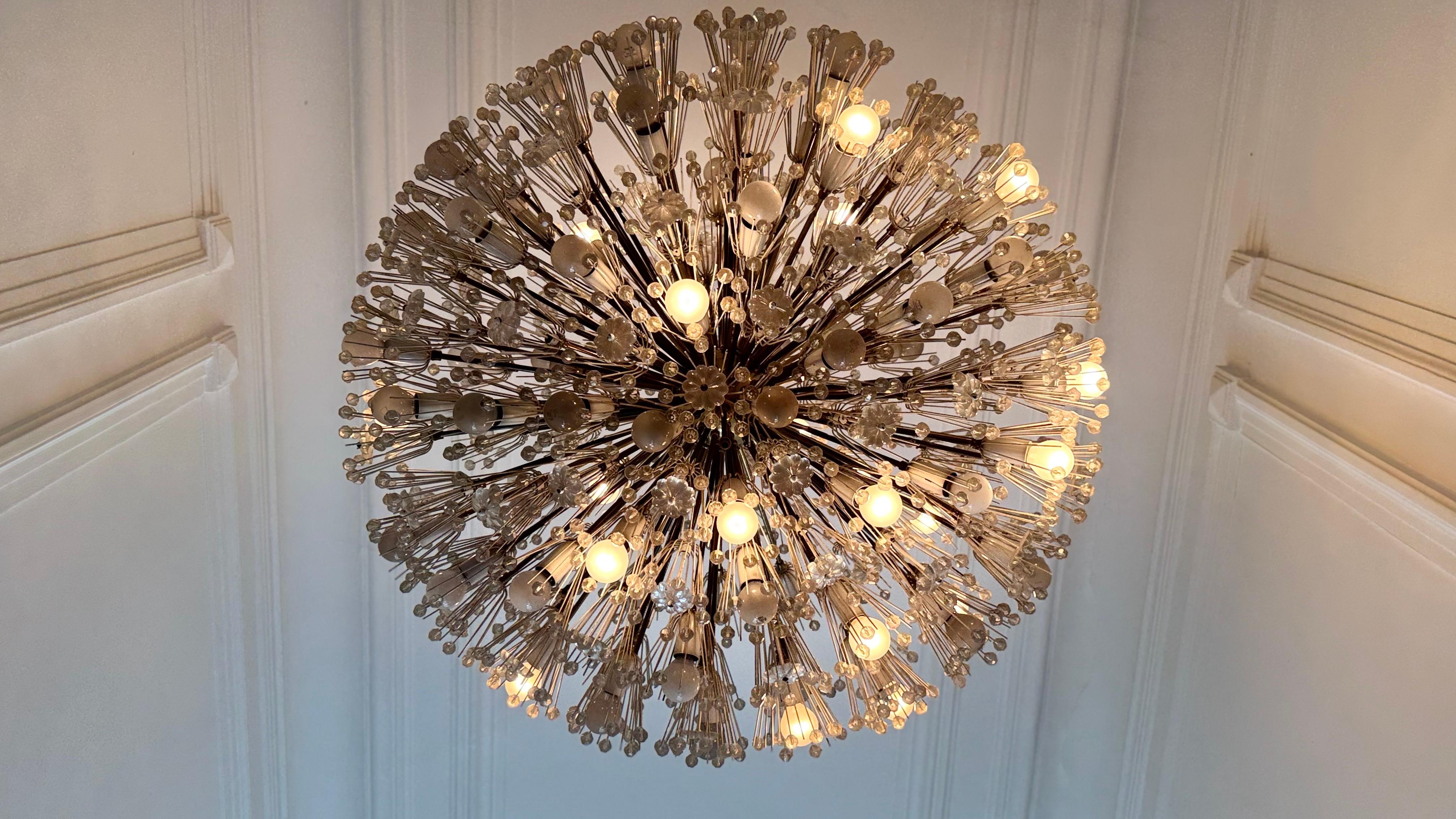 Large Oval Stejnar Flower Glass & Brass Chandelier, Austria, 1950s For Sale 1