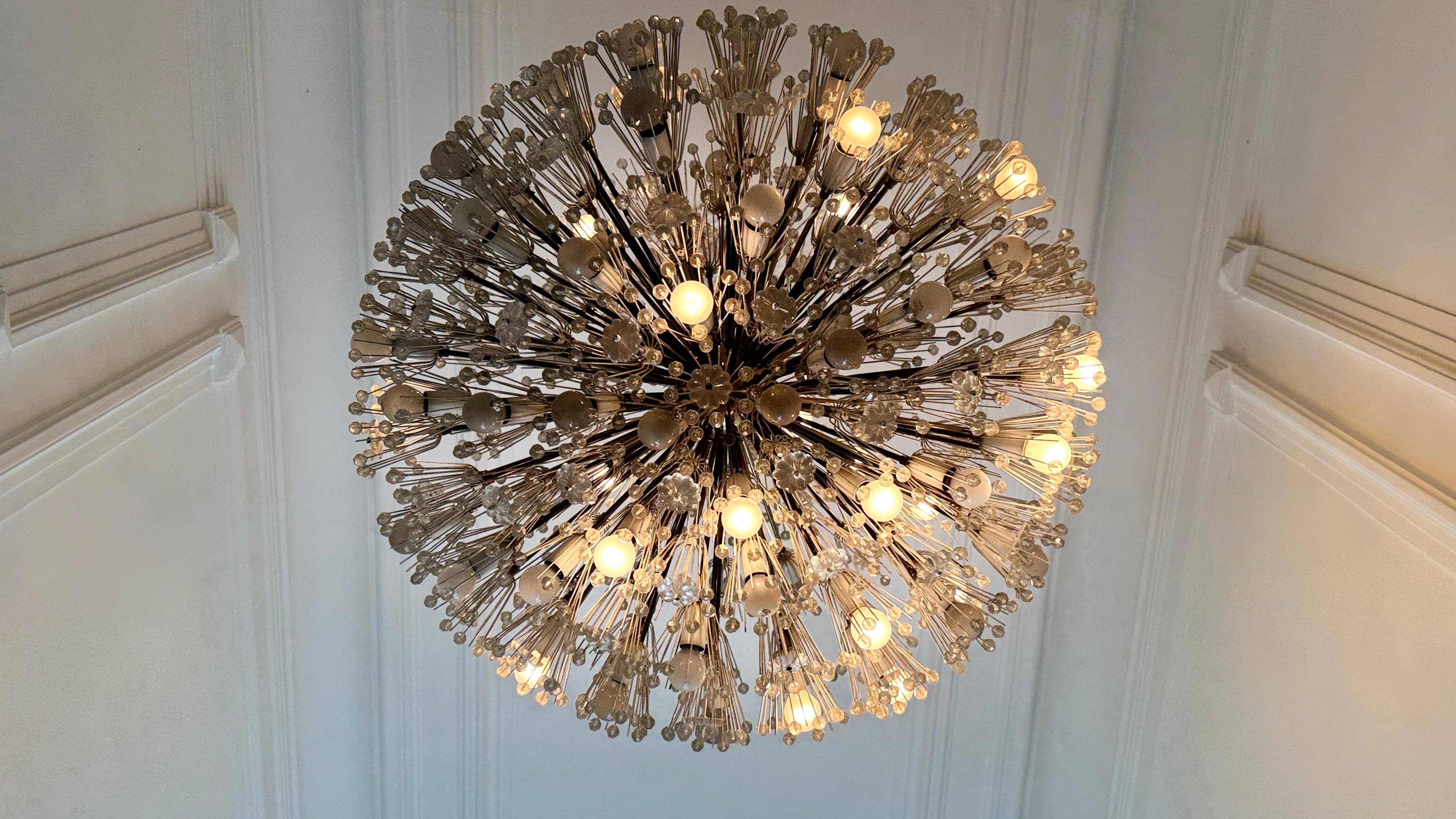 Large Oval Stejnar Flower Glass & Brass Chandelier, Austria, 1950s For Sale 2