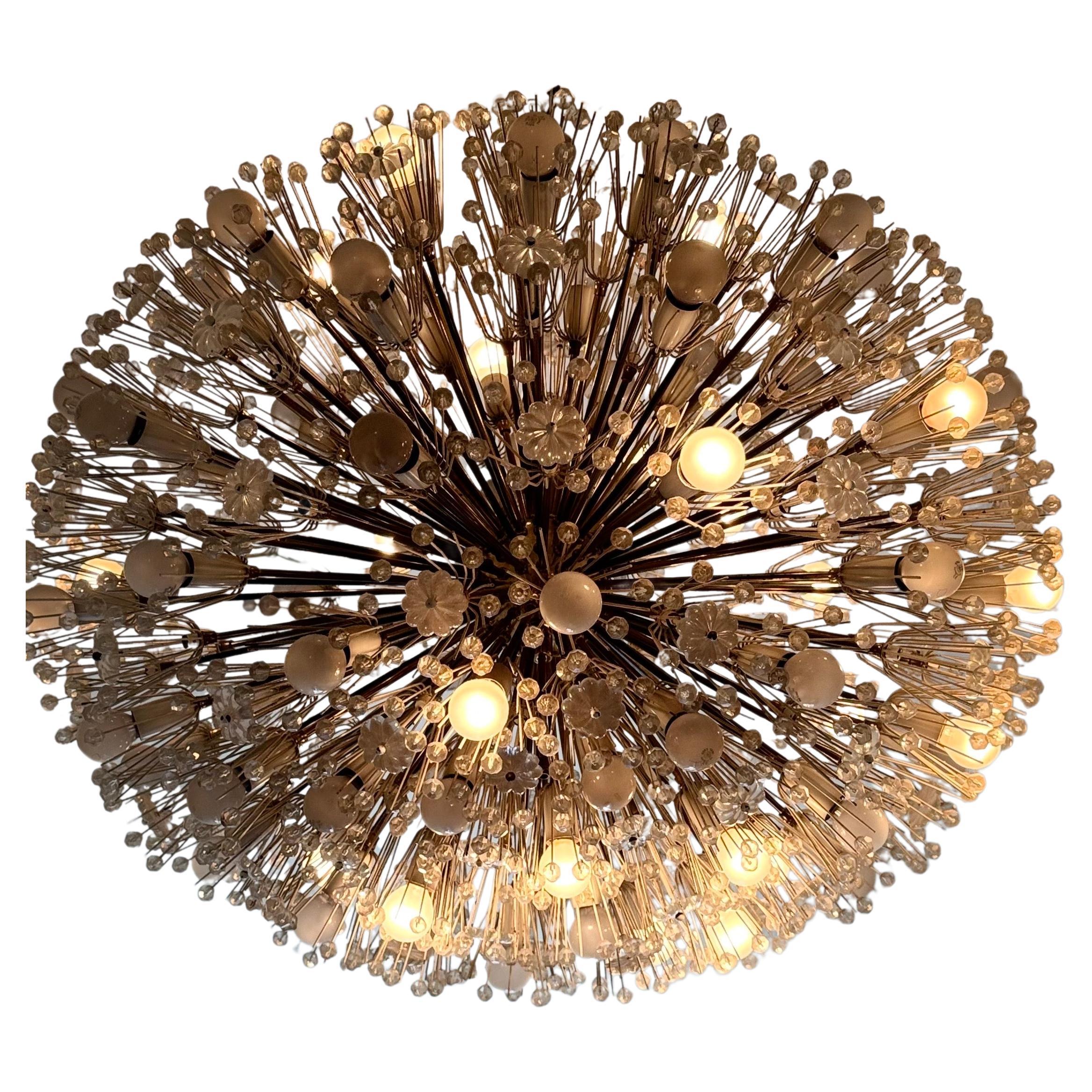 Large Oval Stejnar Flower Glass & Brass Chandelier, Austria, 1950s For Sale