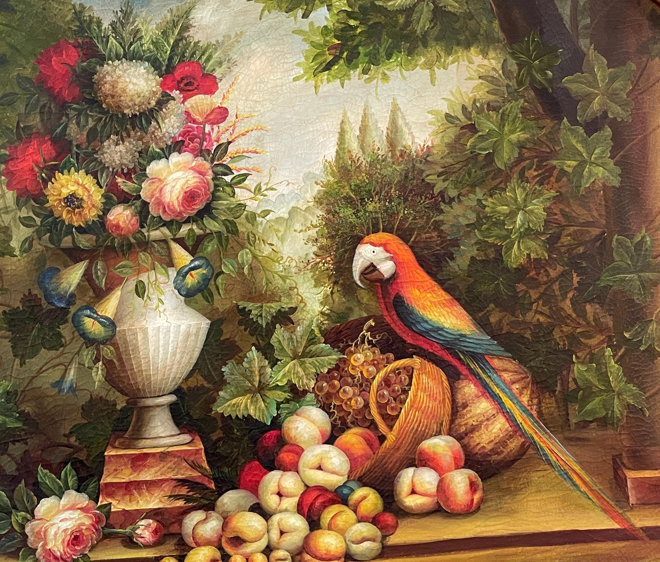 still life with parrot and fruit