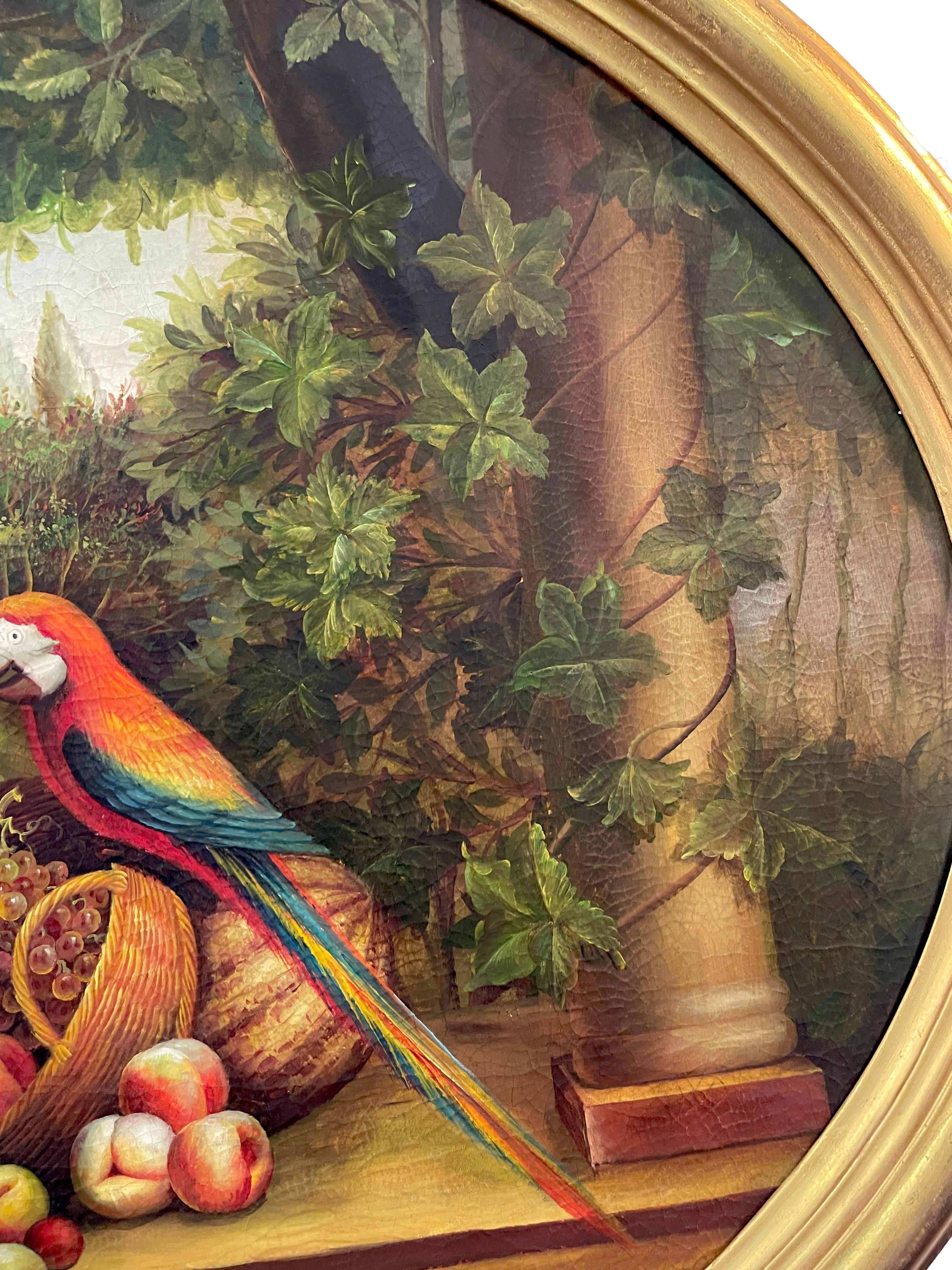 naturaleza muerta con fruta y perico