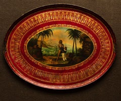 Large oval tole tray with Neoclassical motifs. French c1805