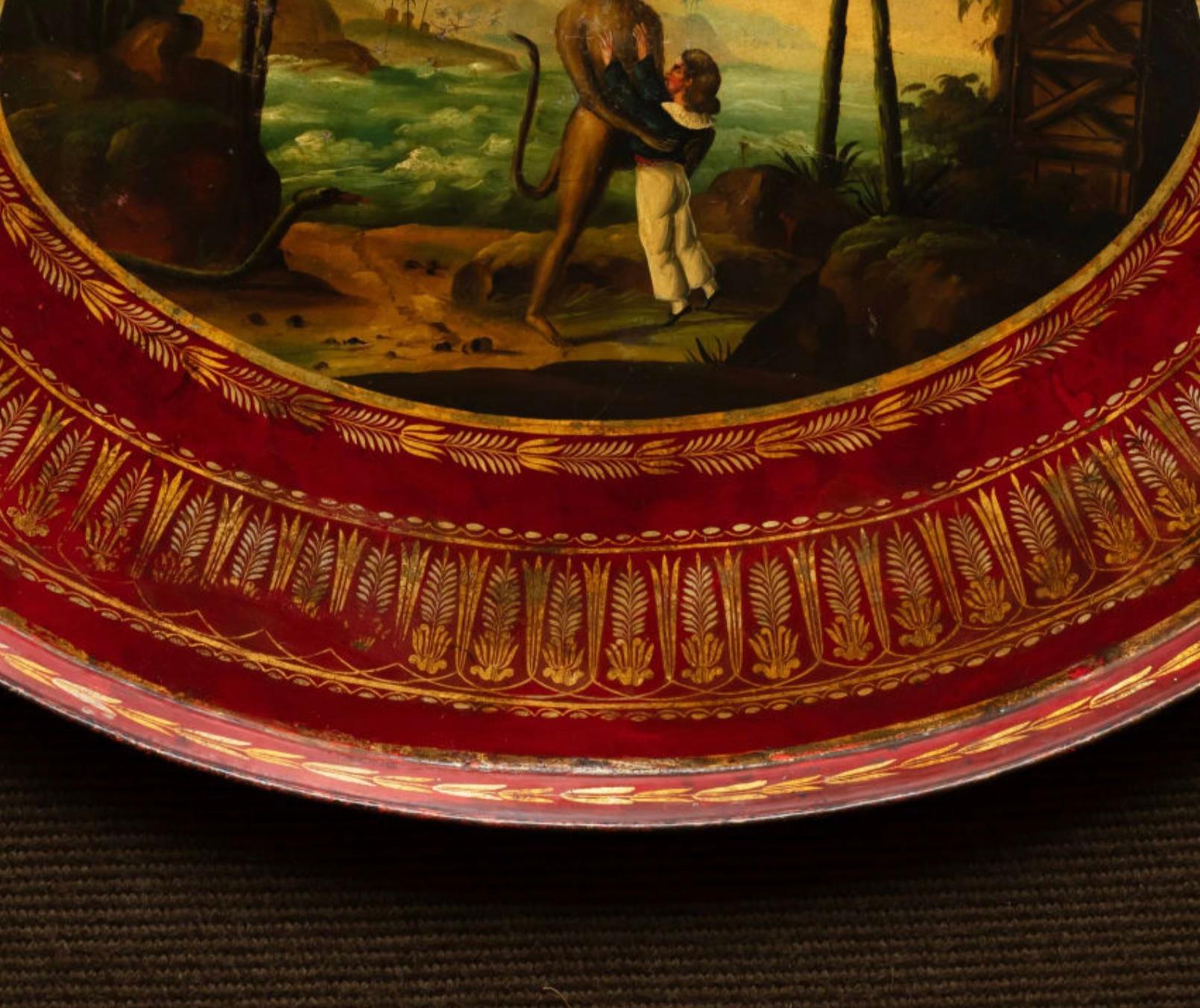 Großes ovales Tablett aus Zinn mit neoklassizistischen Motiven. Französisch c1805 (Neoklassisch) im Angebot