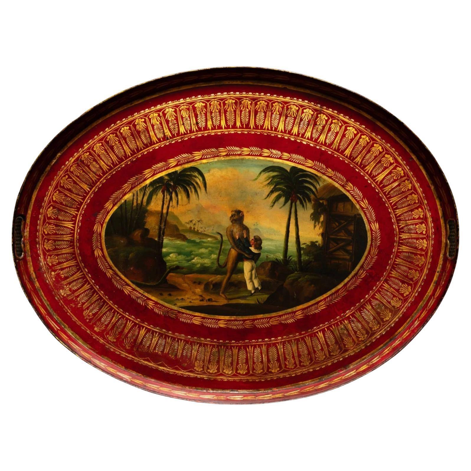 Gran bandeja ovalada con motivos neoclásicos. Francés c1805