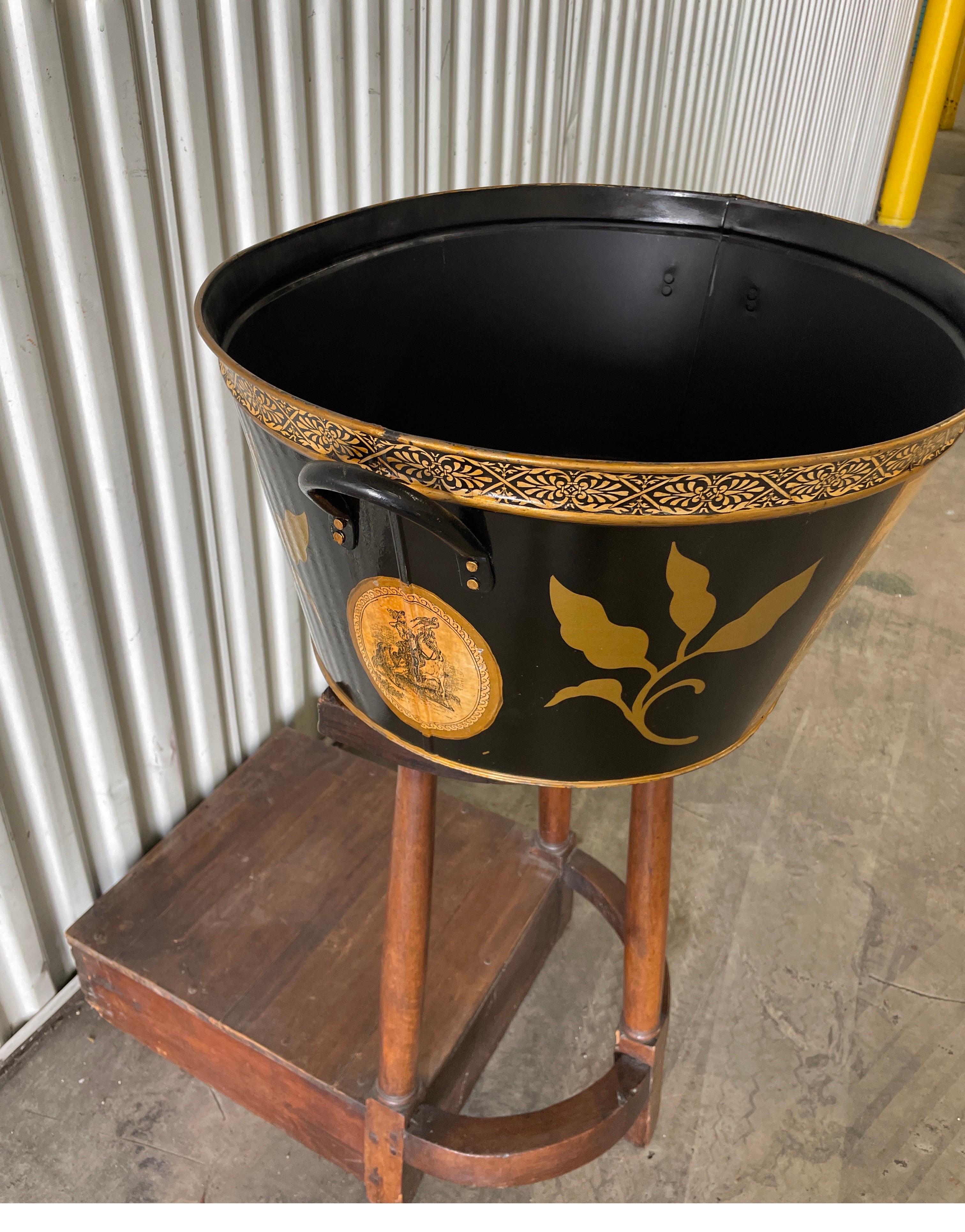 French inspired decoupaged tole container. Detailed on all sides.