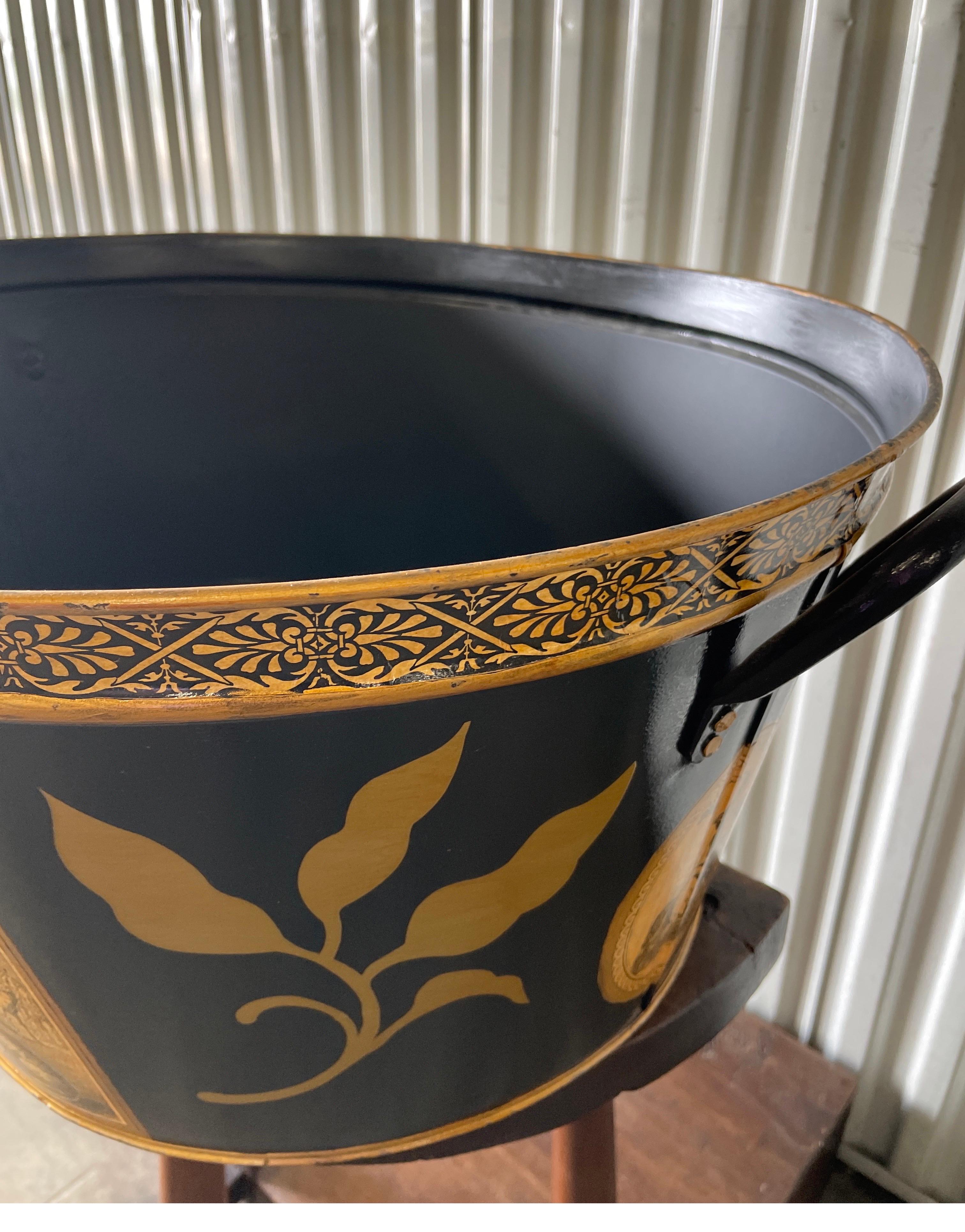 20th Century Large Oval Tole Decoupage Container For Sale