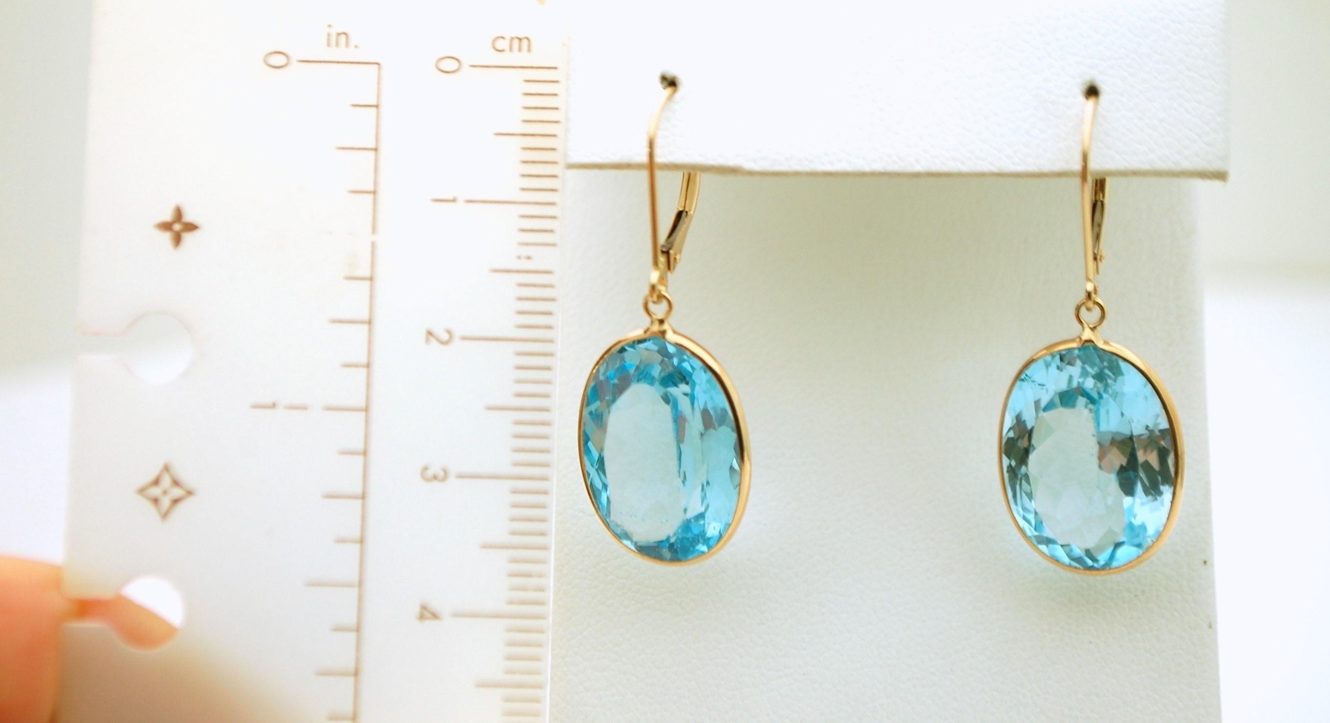 Oval Cut Large Oval Topaz Earrings 14KT yellow gold For Sale