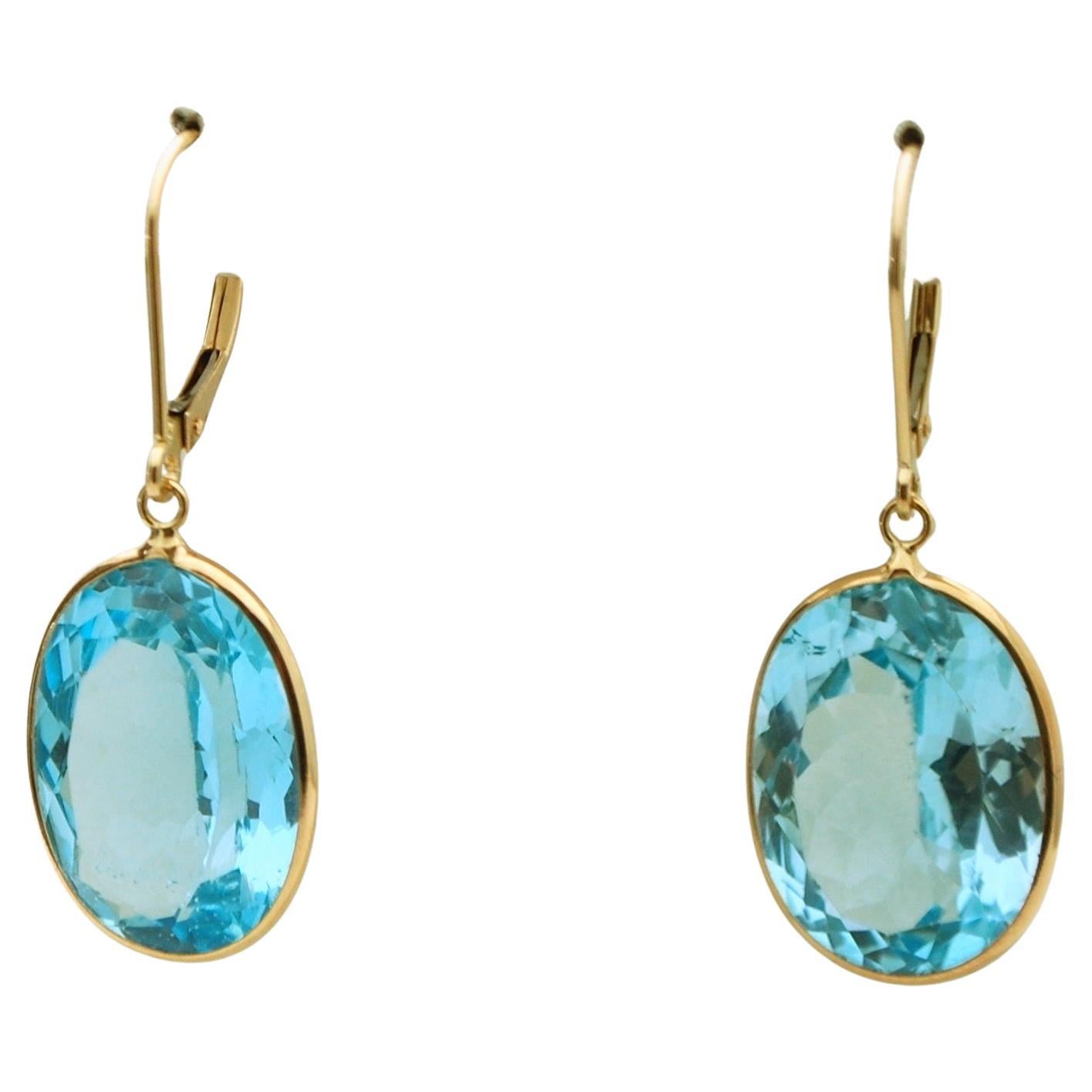 Large Oval Topaz Earrings 14KT yellow gold