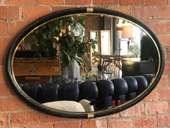 Large Oval Torch-On Frame Wall Mirror Brass, Italy, 1950s
