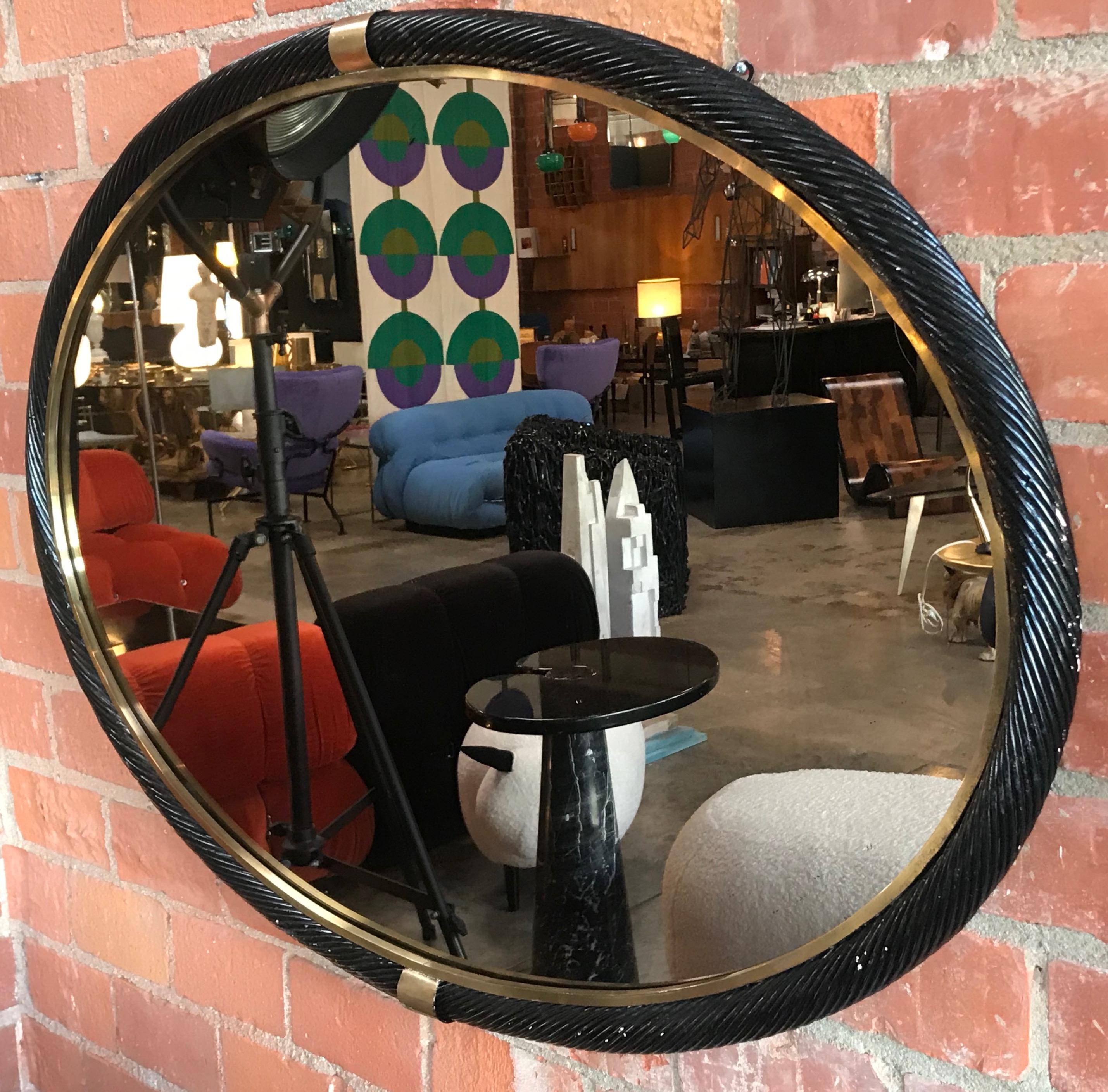 Mid-Century Modern Large Oval Torch-On Frame Wall Mirror Brass, Italy, 1950s