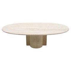 Large Oval Travertine Coffee Table 'Surfboard' Italy, 1970s