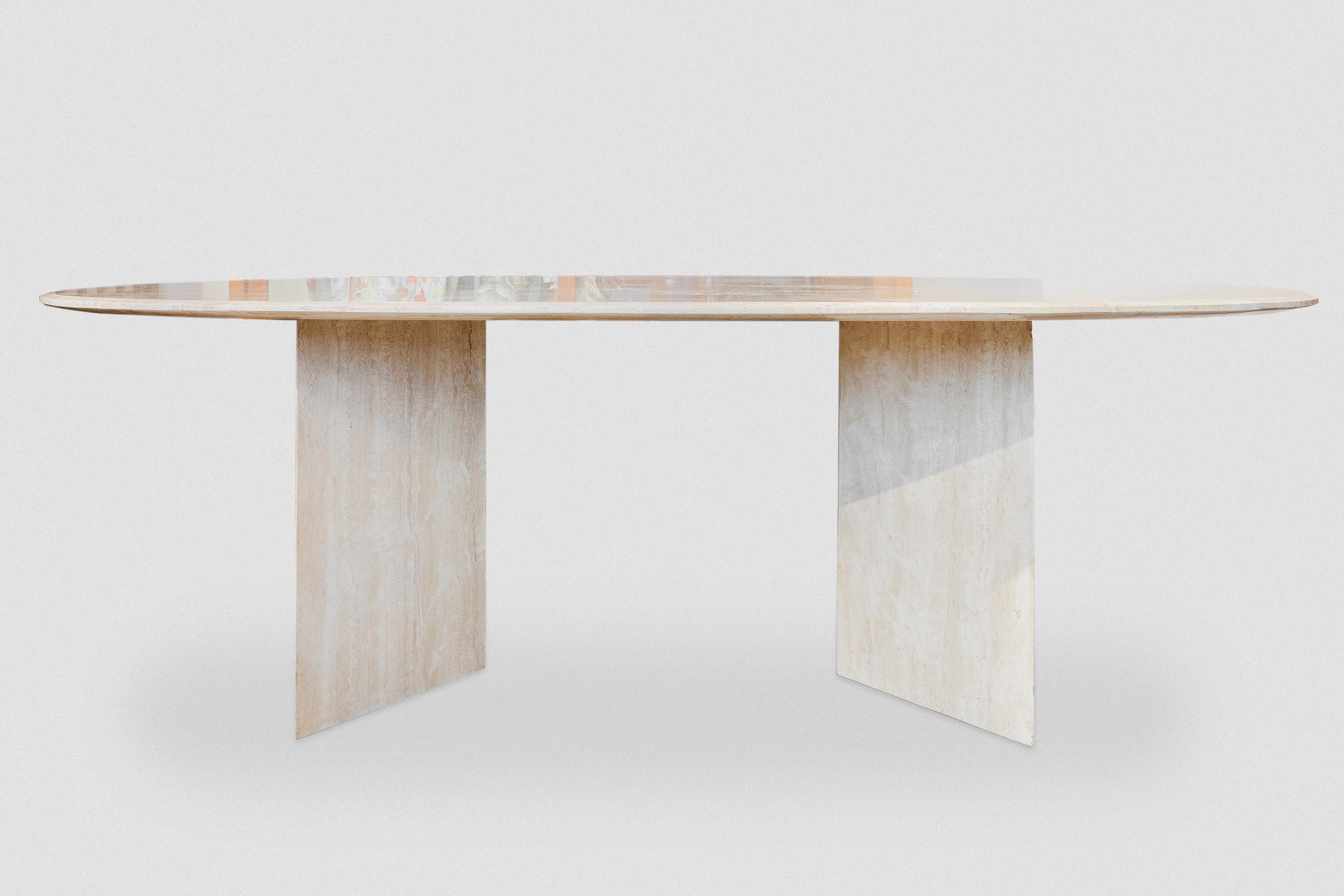 Fait main Grande table à manger ovale en travertin