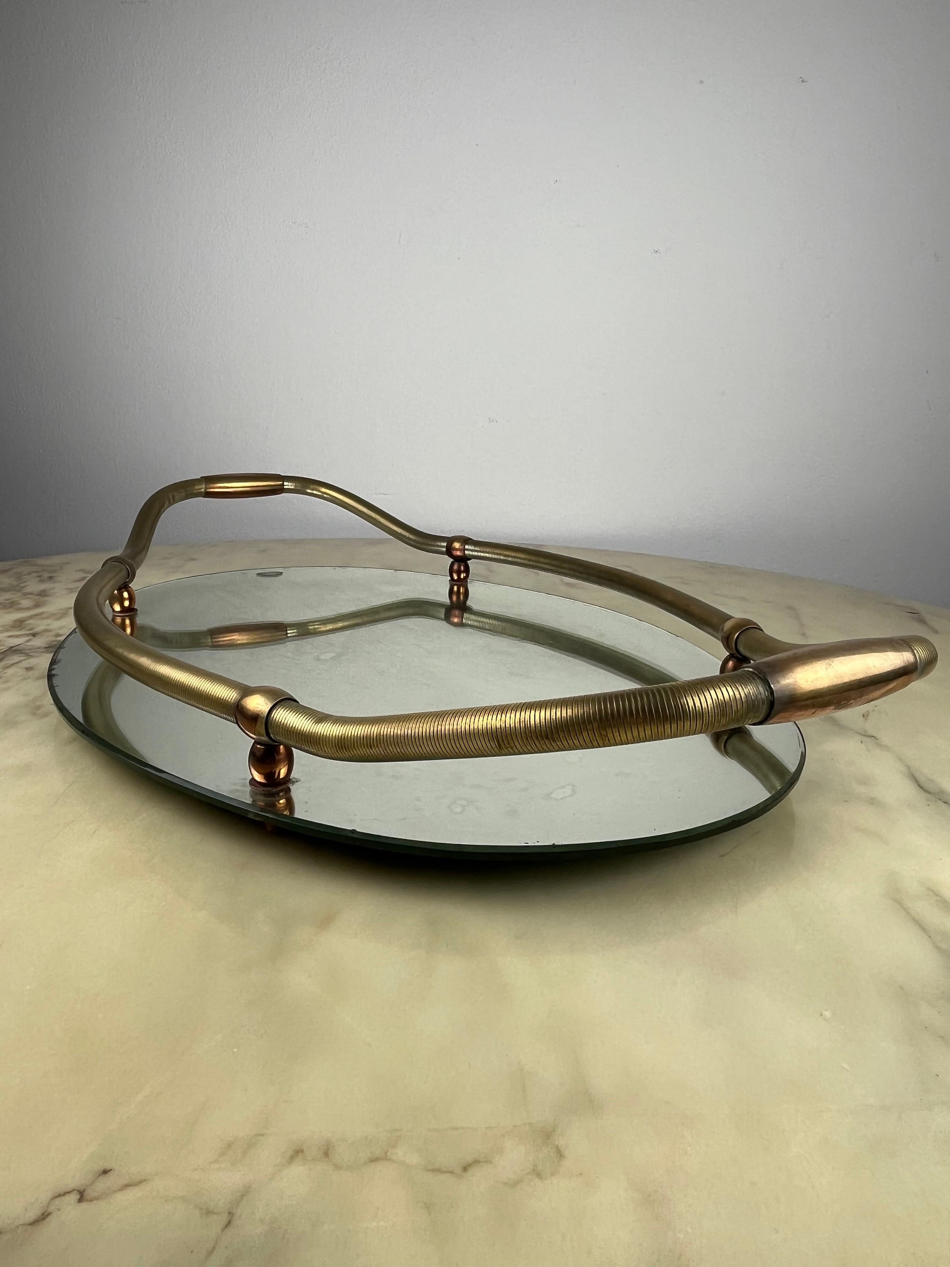Large Oval Tray in Brass and Mirror, Italy, 1940s For Sale 10