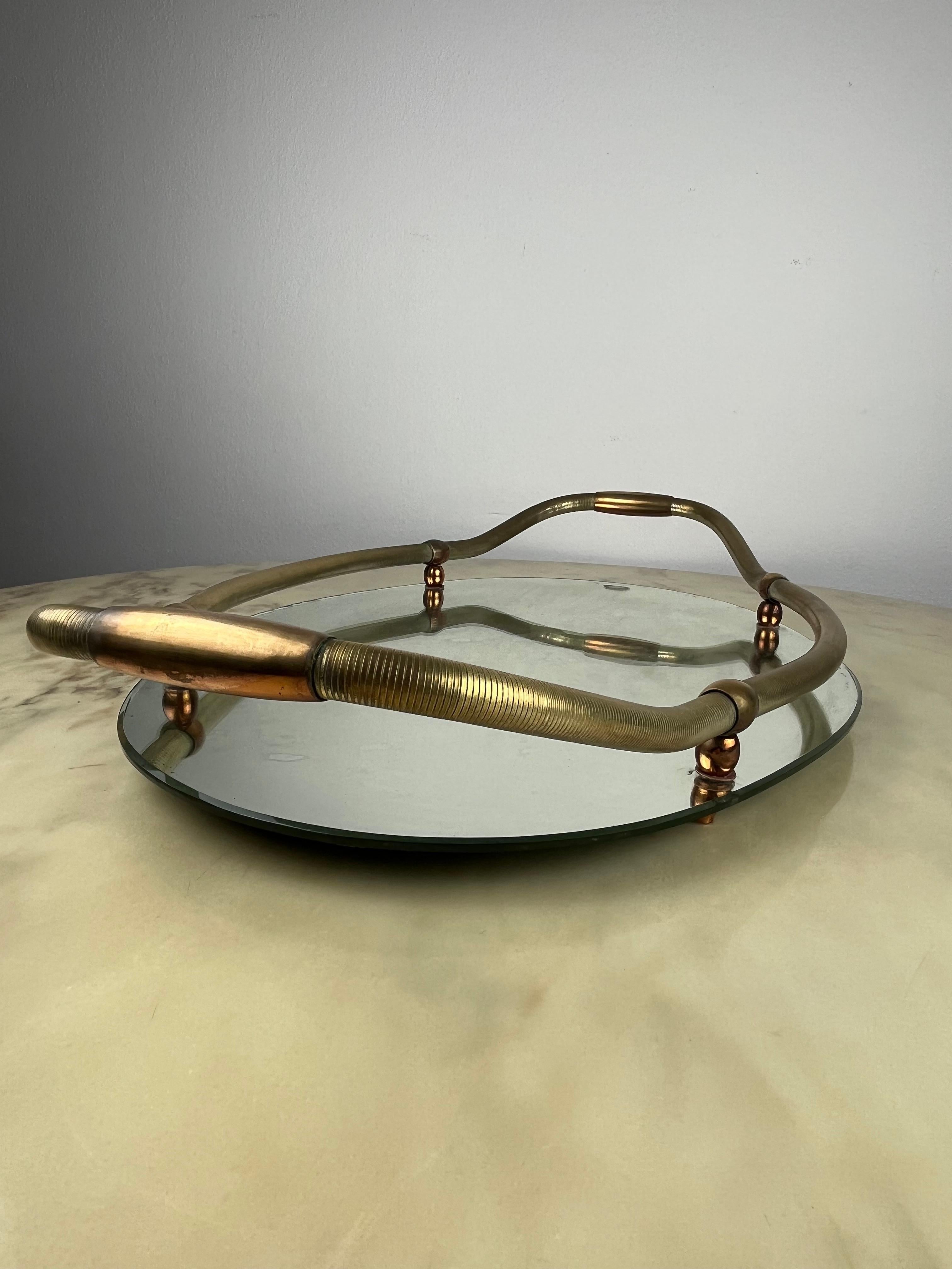 Large Oval Tray in Brass and Mirror, Italy, 1940s For Sale 11