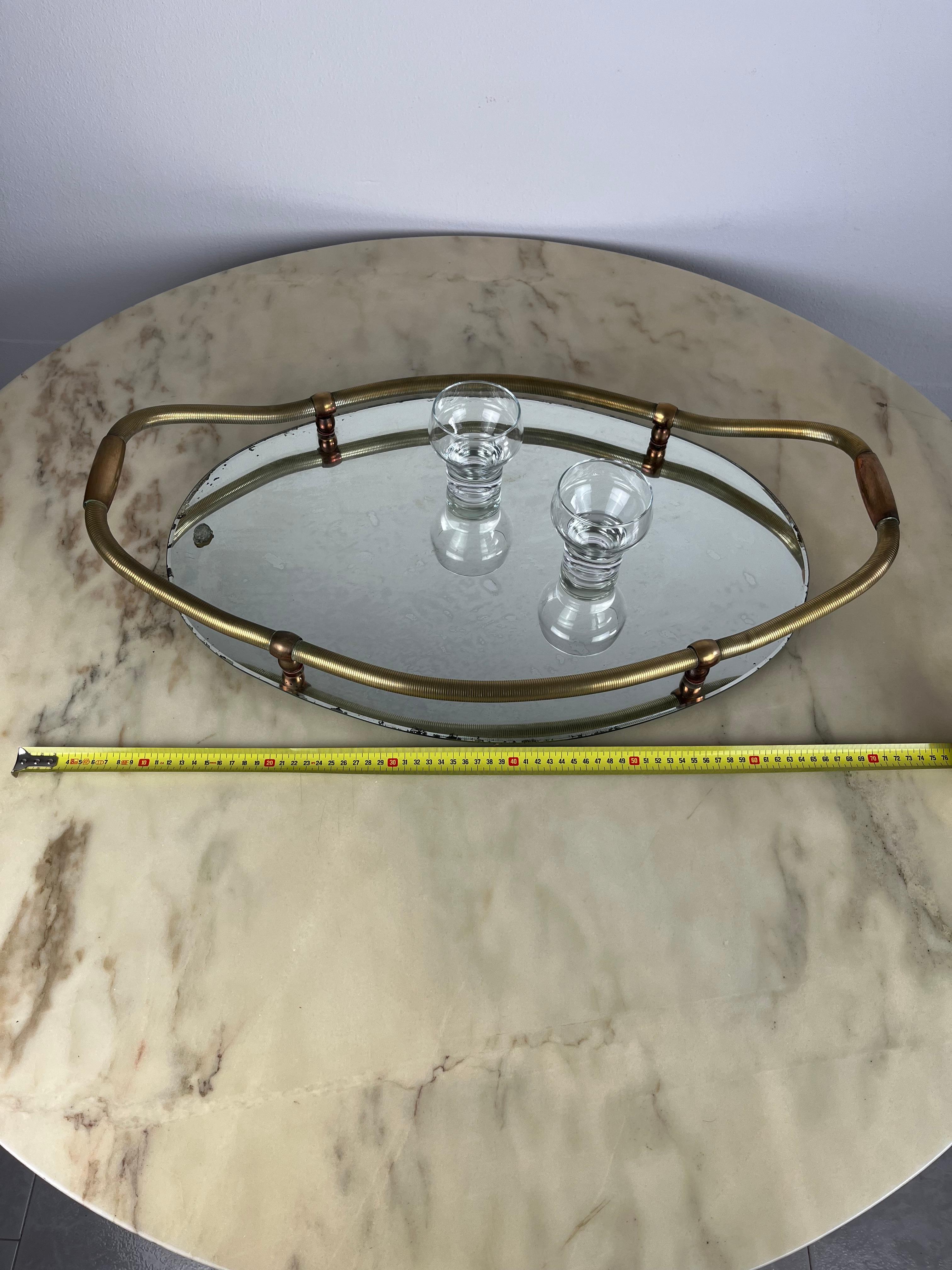Large Oval Tray in Brass and Mirror, Italy, 1940s For Sale 2