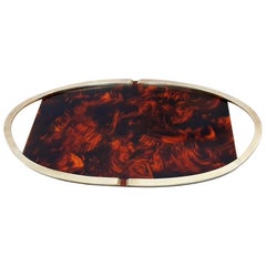 Large Oval Tray in Lucite Tortoise and Brass, Italy